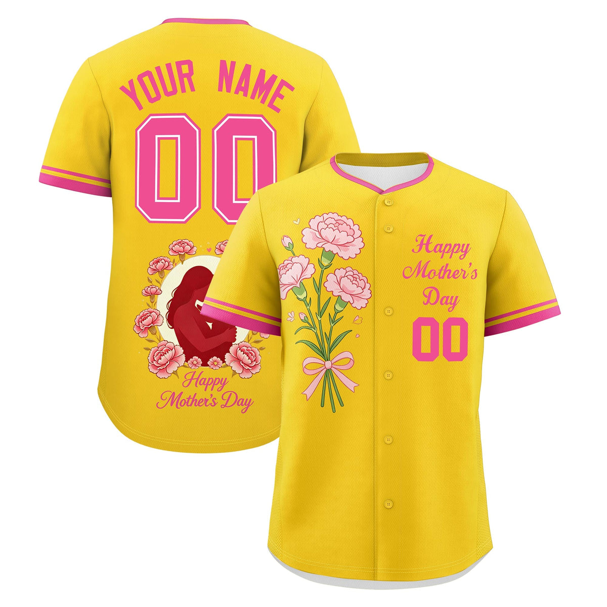Custom Gold Pink Mother's Day Style Personalization Wrinkle-Resistant Baseball Jersey| KXKSHOP