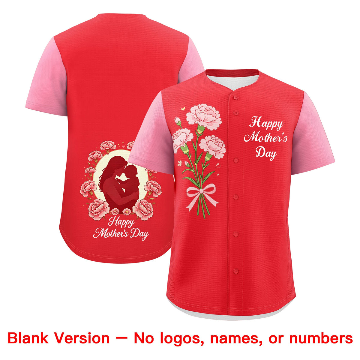 Custom Light Red Light Pink White Mother's Day Style Personalization Breathable Baseball Jersey| KXKSHOP