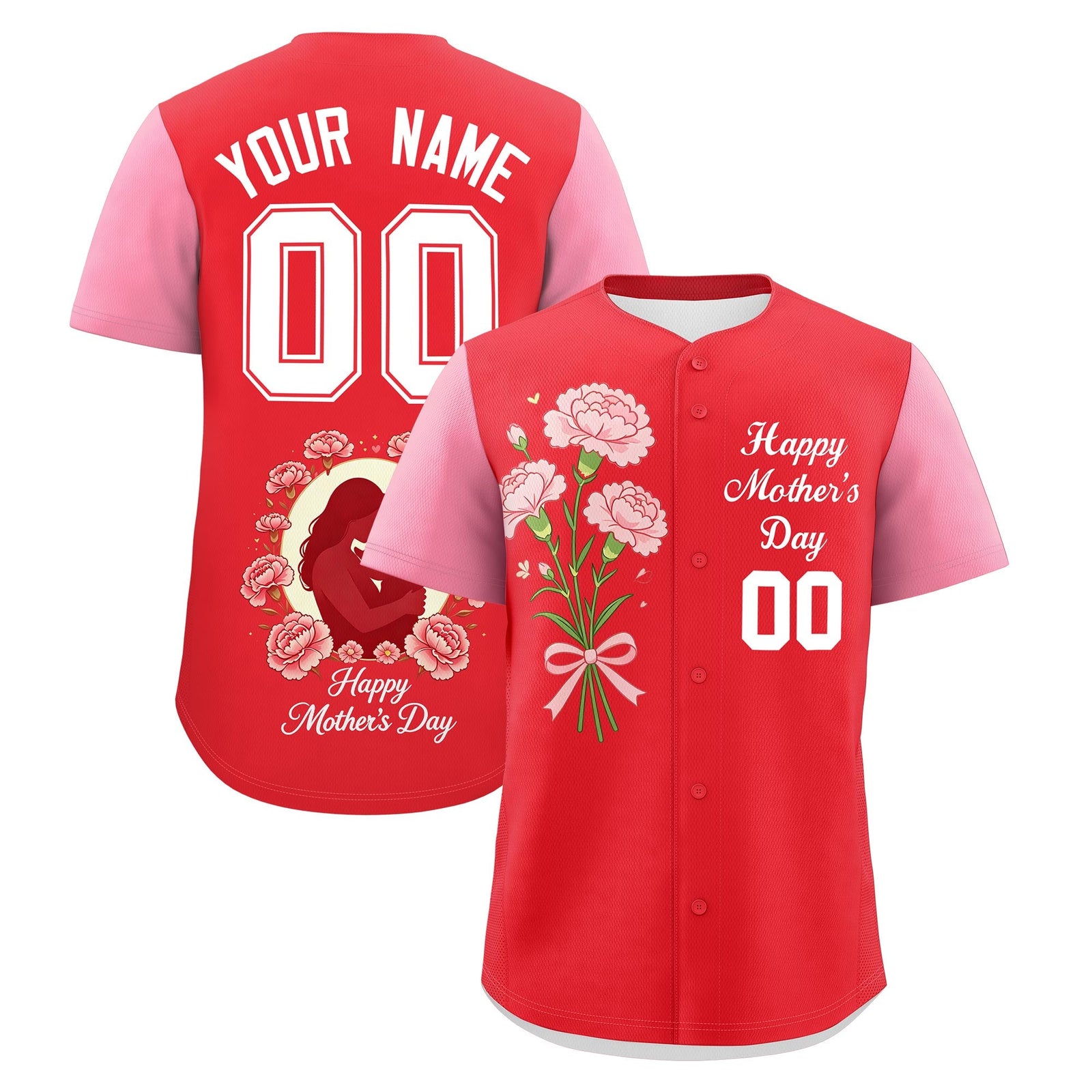 Custom Light Red Light Pink White Mother's Day Style Personalization Breathable Baseball Jersey| KXKSHOP