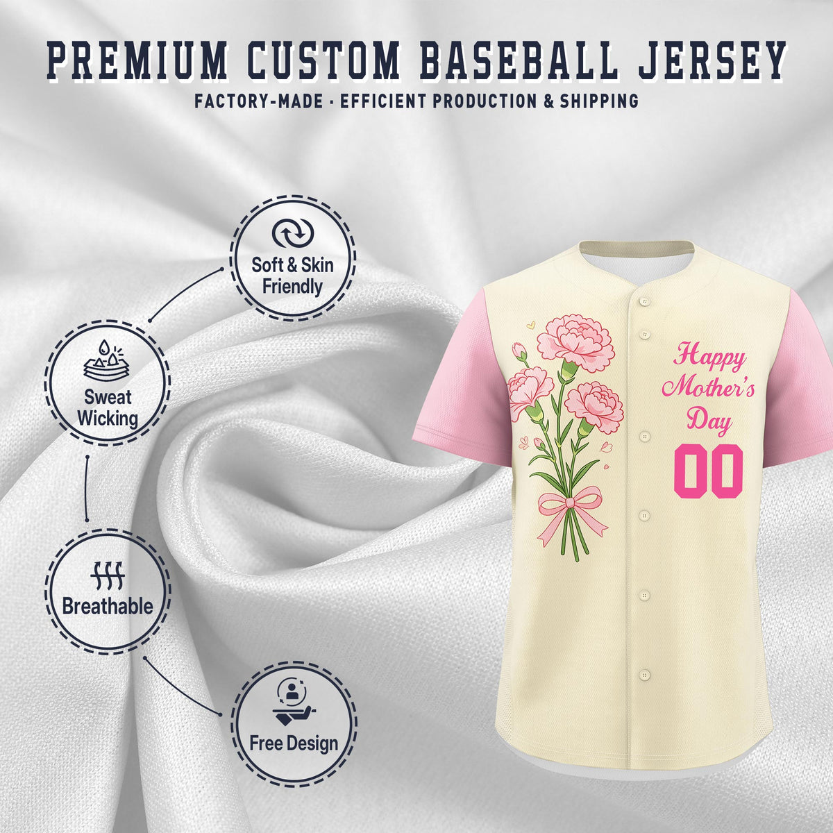 Custom Light Khaki Light Pink Pink Mother's Day Style Personalization Wrinkle-Resistant Baseball Jersey| KXKSHOP