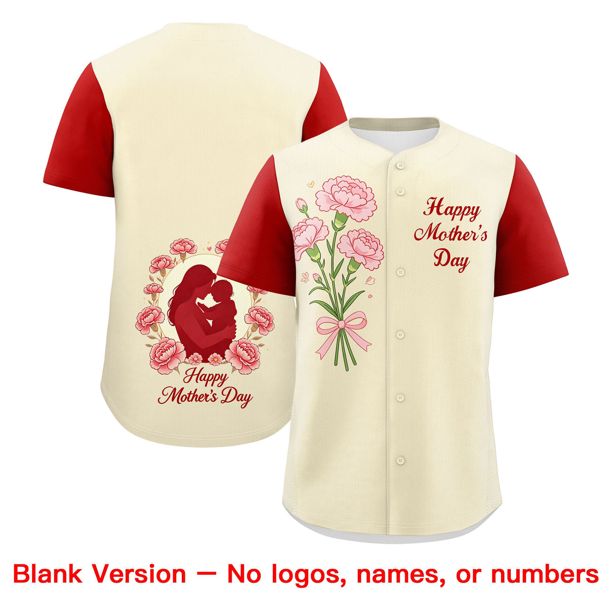 Custom Light Khaki Red Mother's Day Style Personalization Breathable Baseball Jersey| KXKSHOP