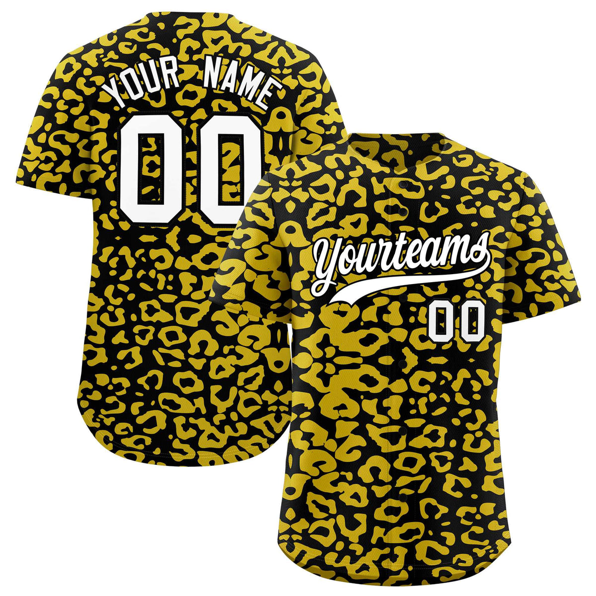 Custom Black Gold Leopard Print Pattern Authentic Baseball Jersey
