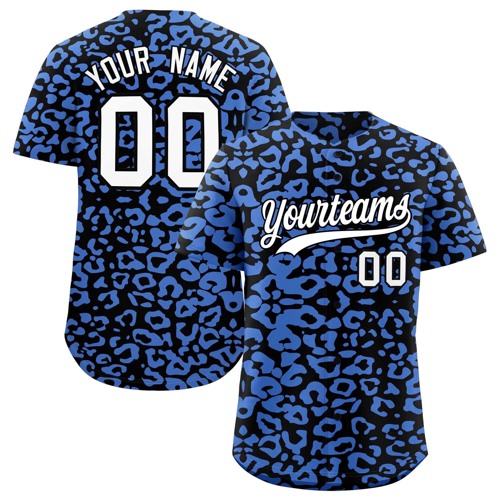 Custom Black Light Blue Leopard Print Pattern Authentic Baseball Jersey