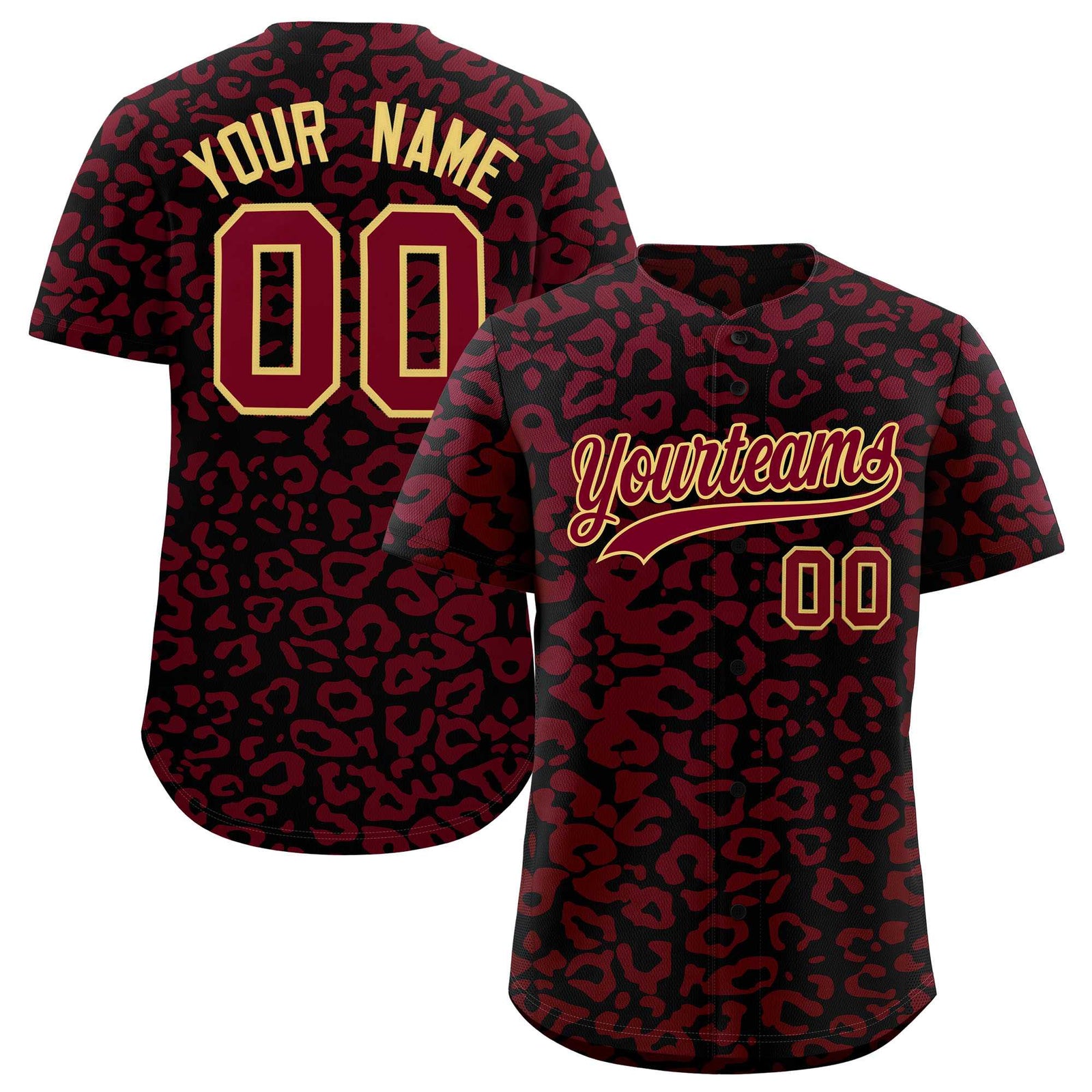 Custom Black Crimson Leopard Print Pattern Authentic Baseball Jersey