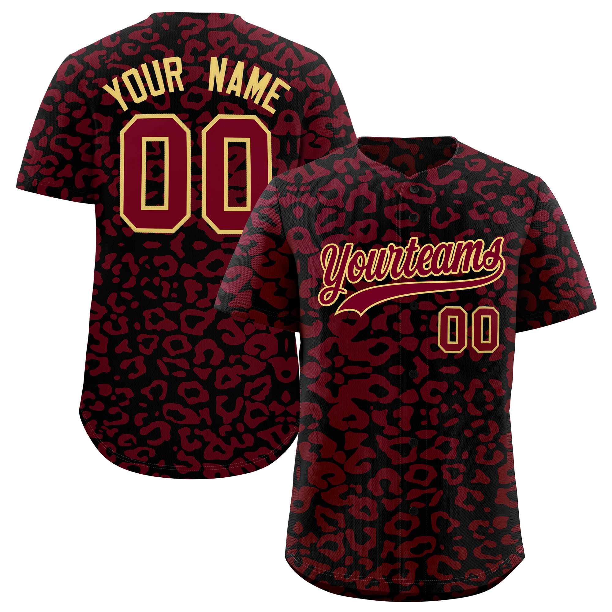 Custom Black Crimson Leopard Print Pattern Authentic Baseball Jersey