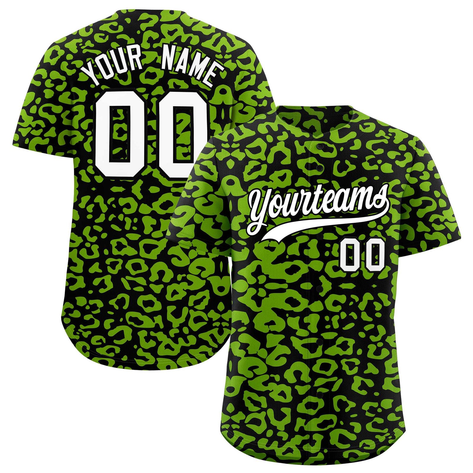 Custom Black Neon Green Leopard Print Pattern Authentic Baseball Jersey