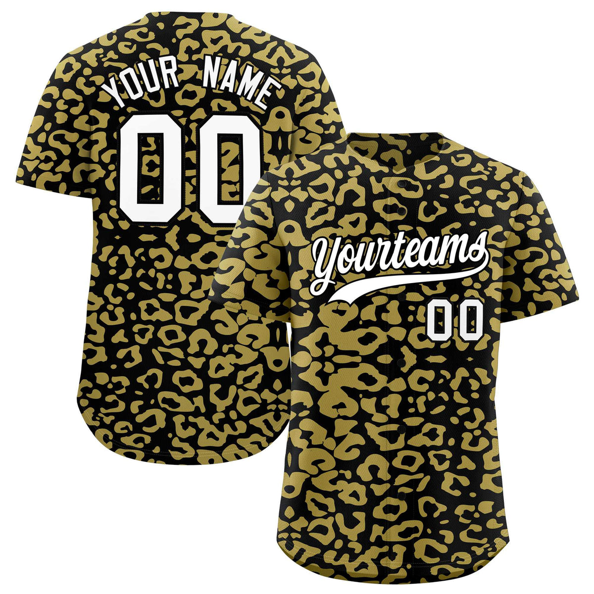 Custom Black Old Gold Leopard Print Pattern Authentic Baseball Jersey