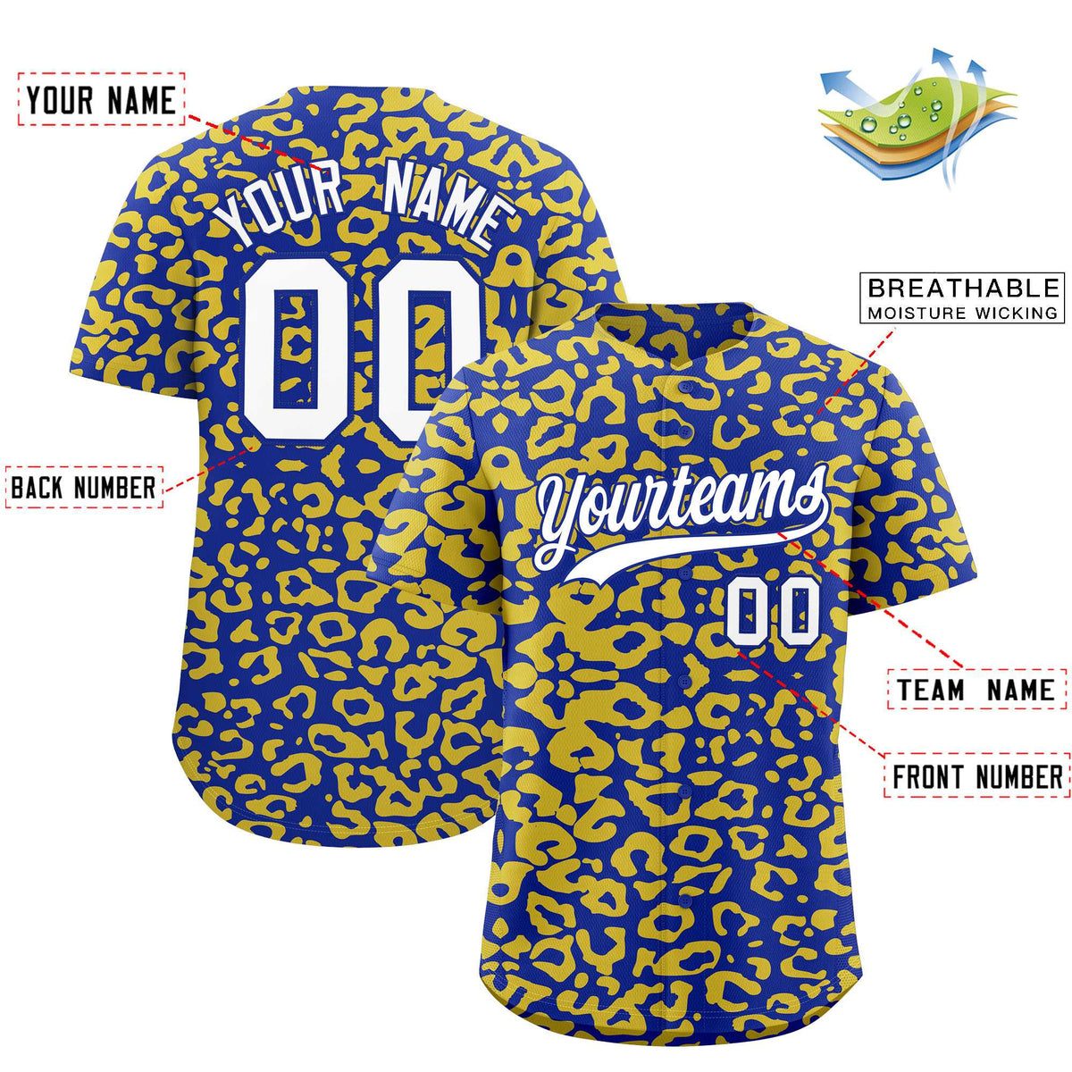 Custom Royal Gold Leopard Print Pattern Authentic Baseball Jersey