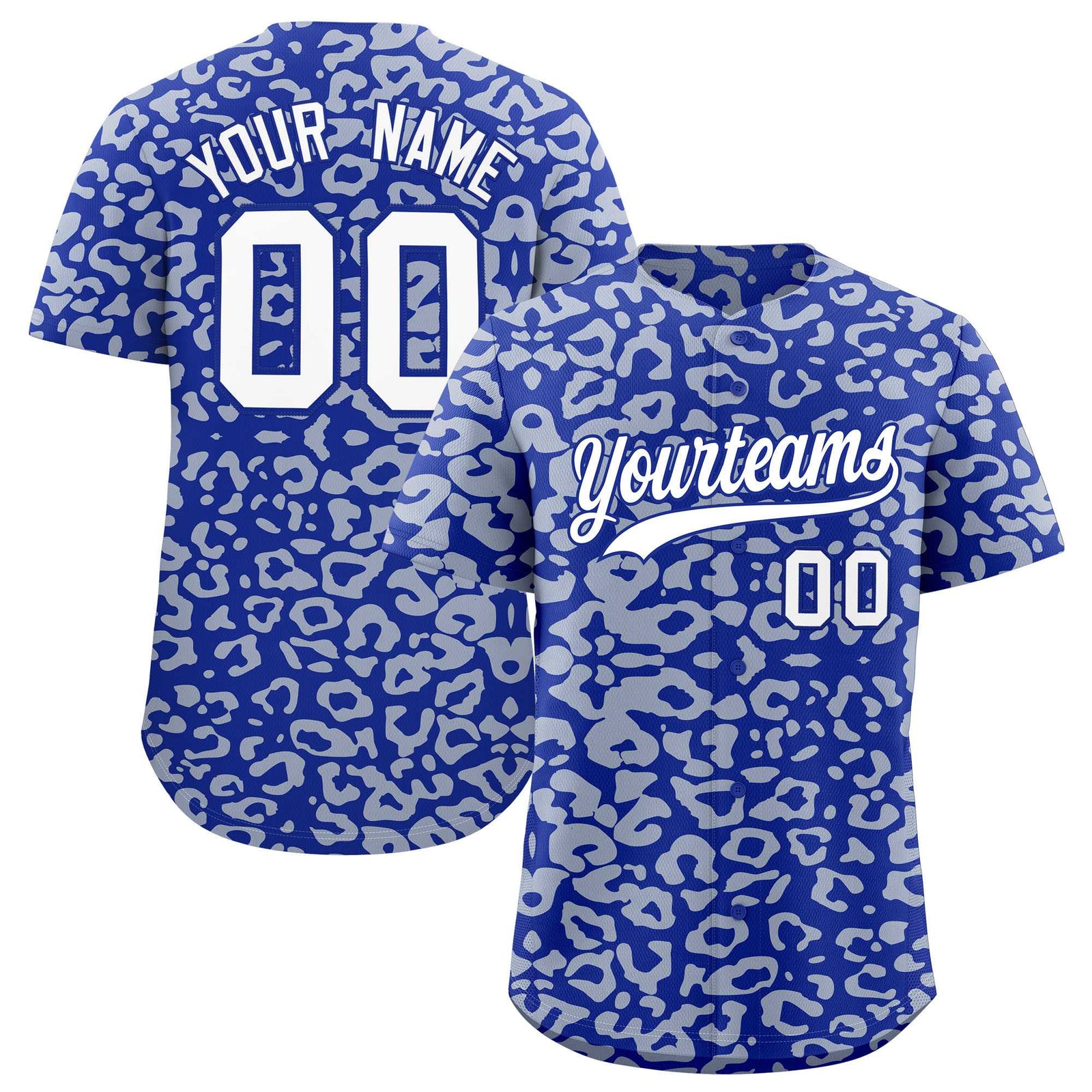 Custom Royal Silver Leopard Print Pattern Authentic Baseball Jersey