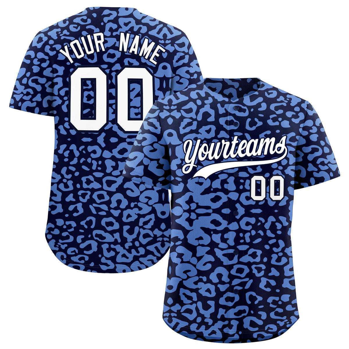 Custom Navy Light Blue Leopard Print Pattern Authentic Baseball Jersey