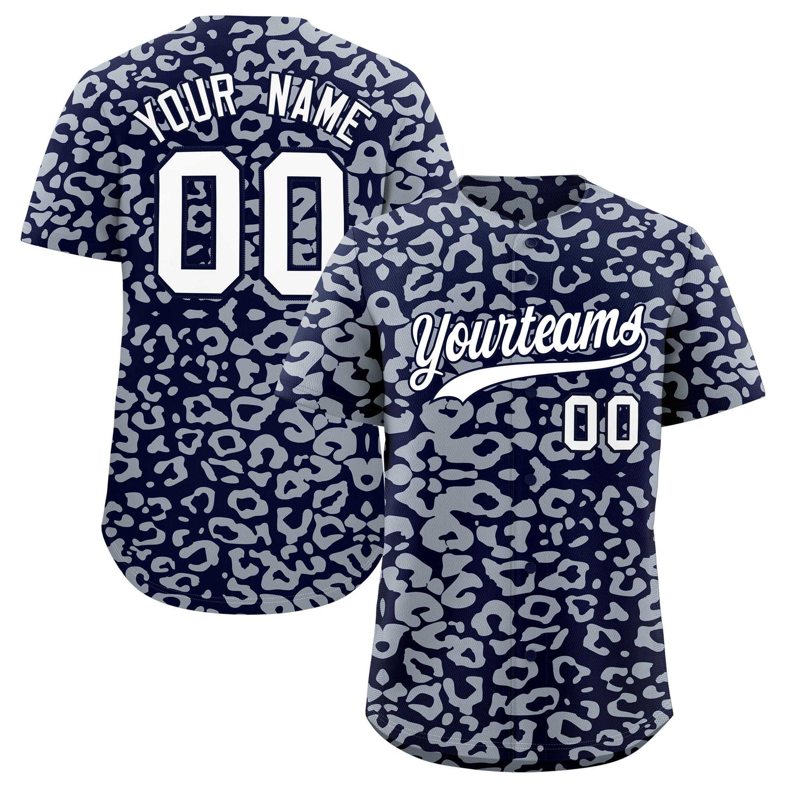 Custom Navy Silver Leopard Print Pattern Authentic Baseball Jersey
