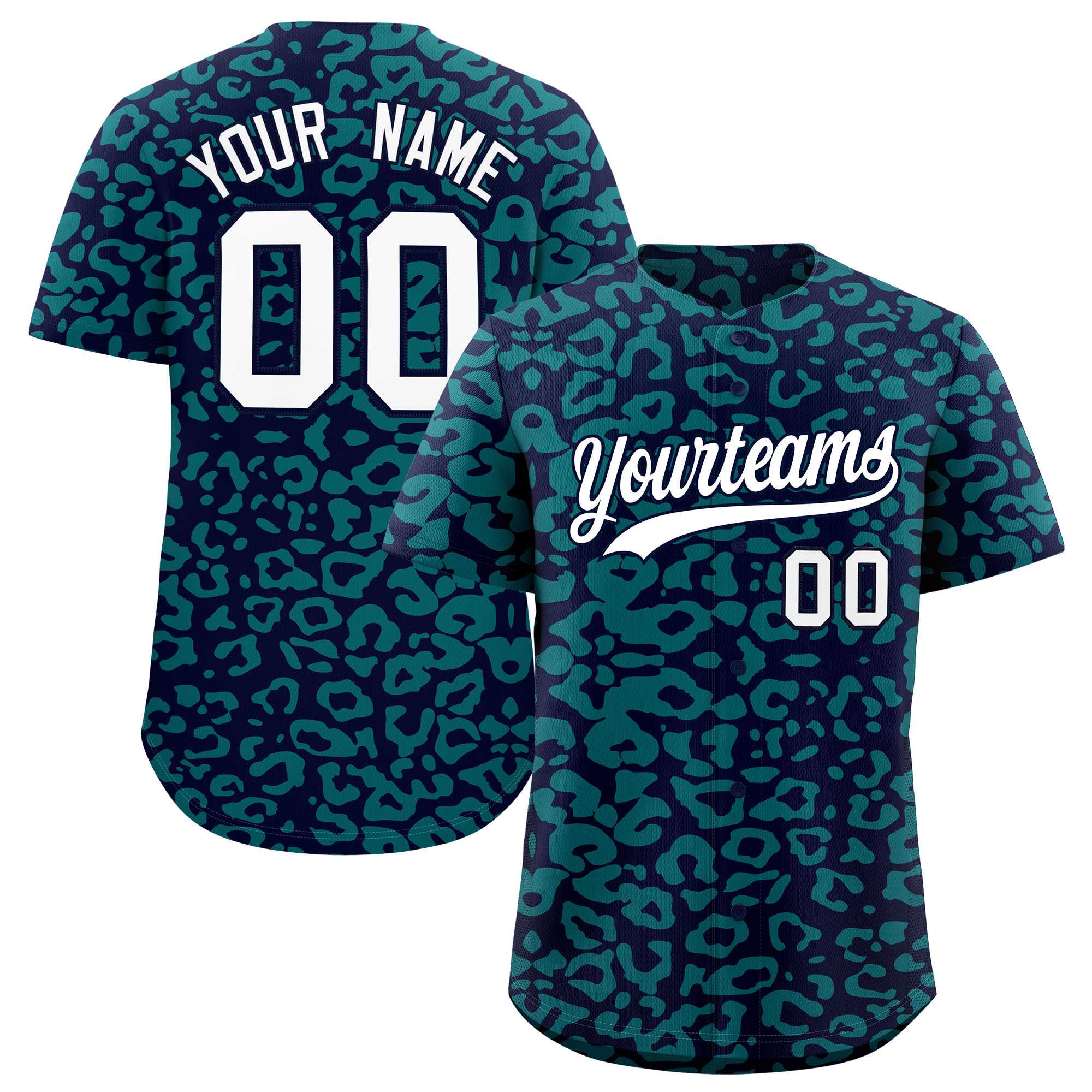 Custom Navy Aqua Leopard Print Pattern Authentic Baseball Jersey