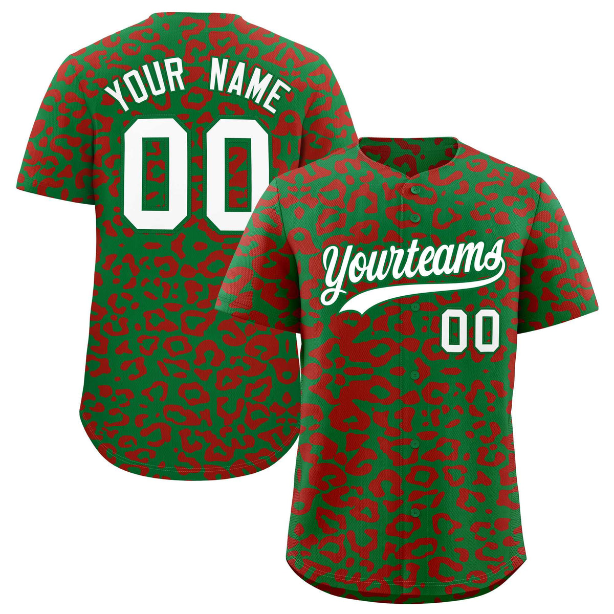 Custom Kelly Green Red Leopard Print Pattern Authentic Baseball Jersey