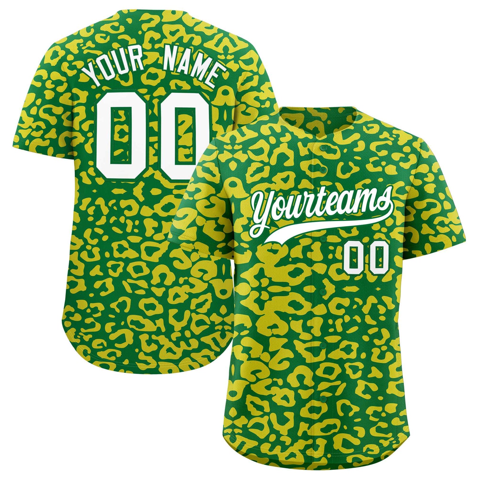 Custom Kelly Green Gold Leopard Print Pattern Authentic Baseball Jersey