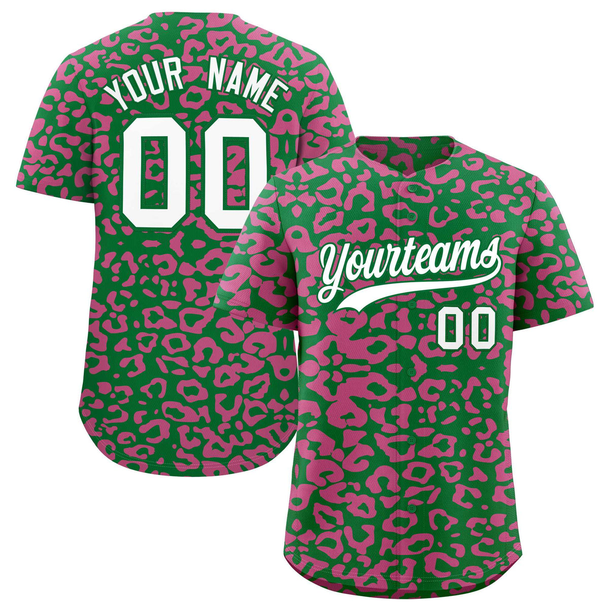 Custom Kelly Green Pink Leopard Print Pattern Authentic Baseball Jersey