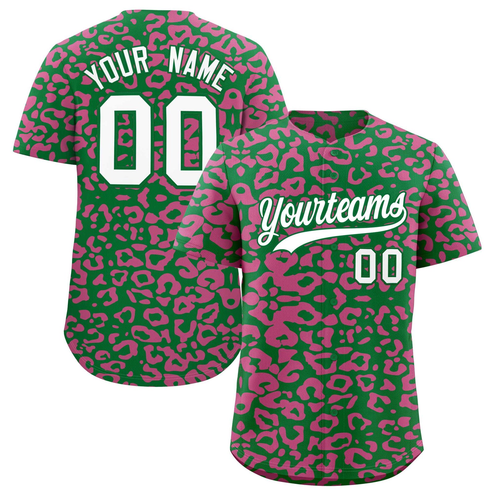 Custom Kelly Green Pink Leopard Print Pattern Authentic Baseball Jersey
