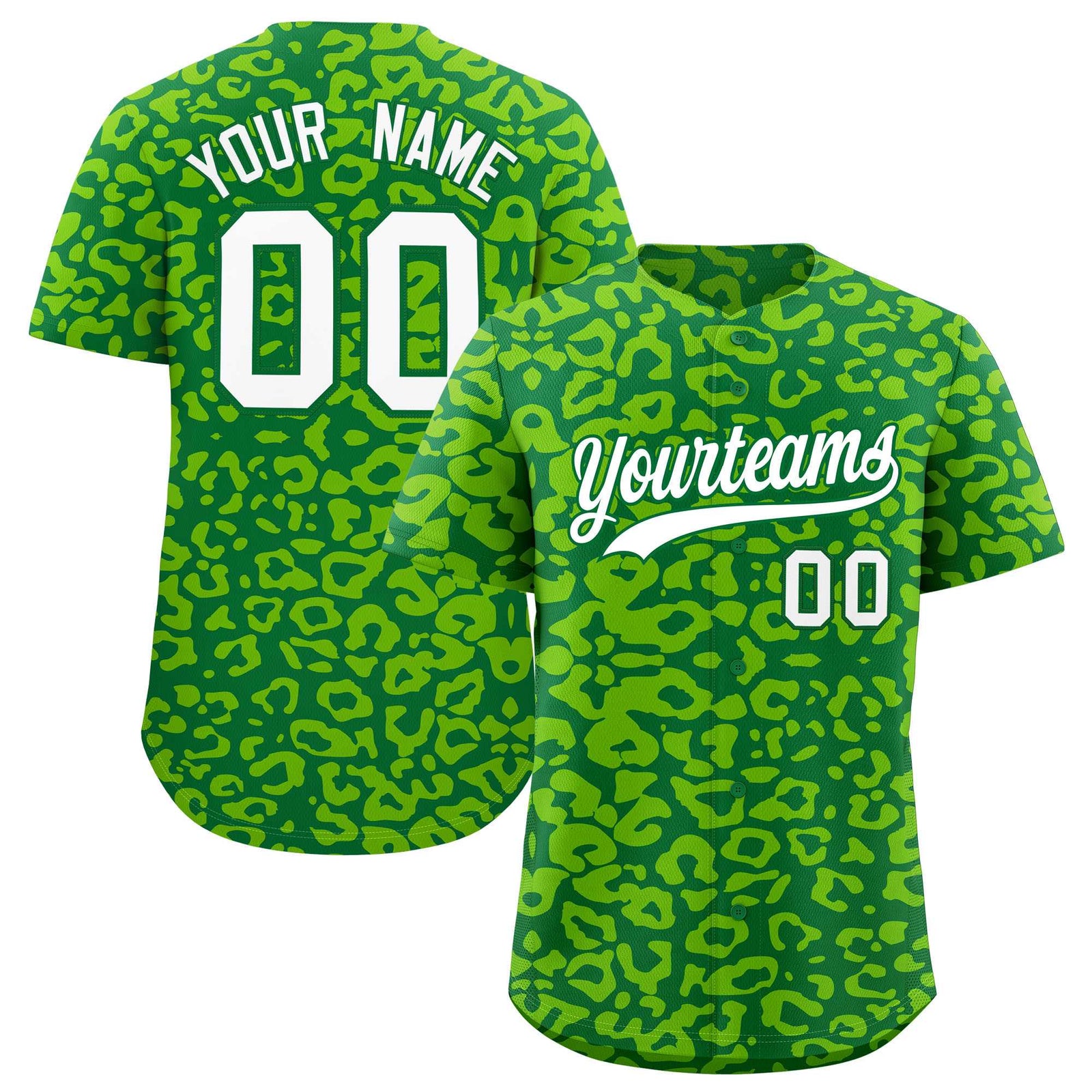 Custom Kelly Green Neon Green Leopard Print Pattern Authentic Baseball Jersey