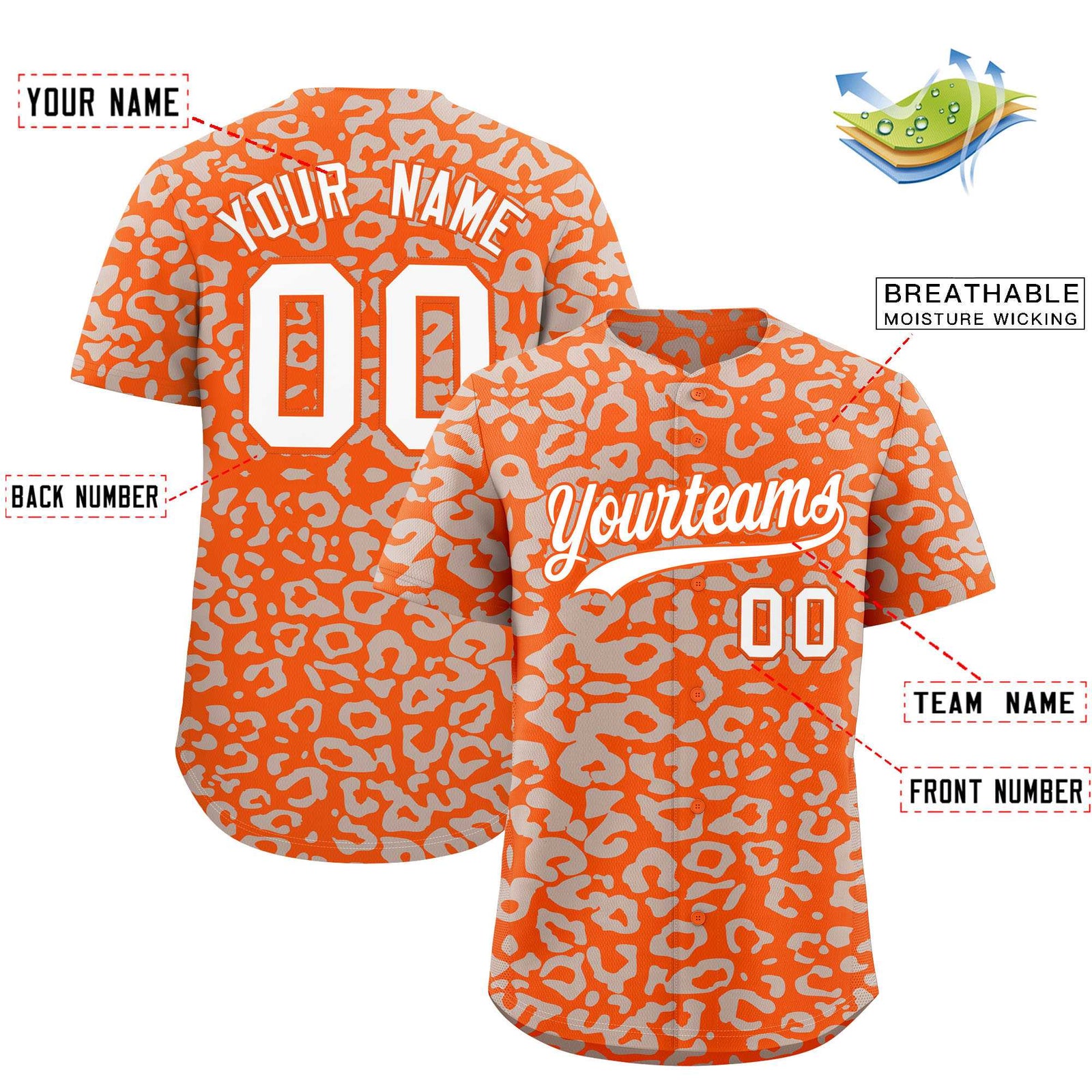 Custom Orange Silver Leopard Print Pattern Authentic Baseball Jersey