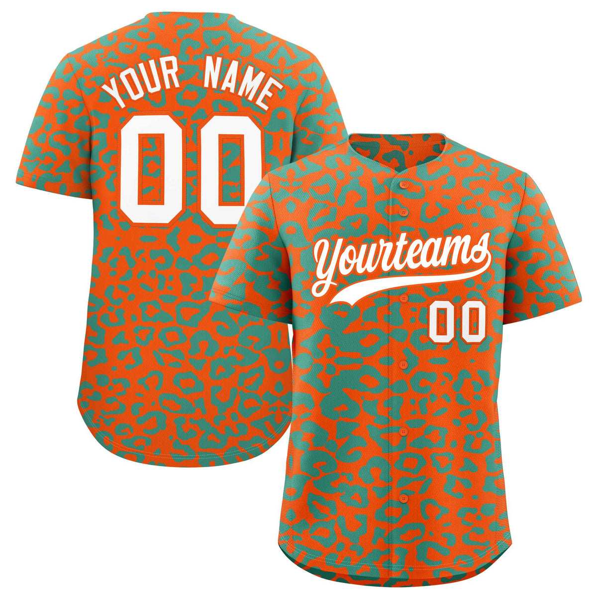 Custom Orange Aqua Leopard Print Pattern Authentic Baseball Jersey