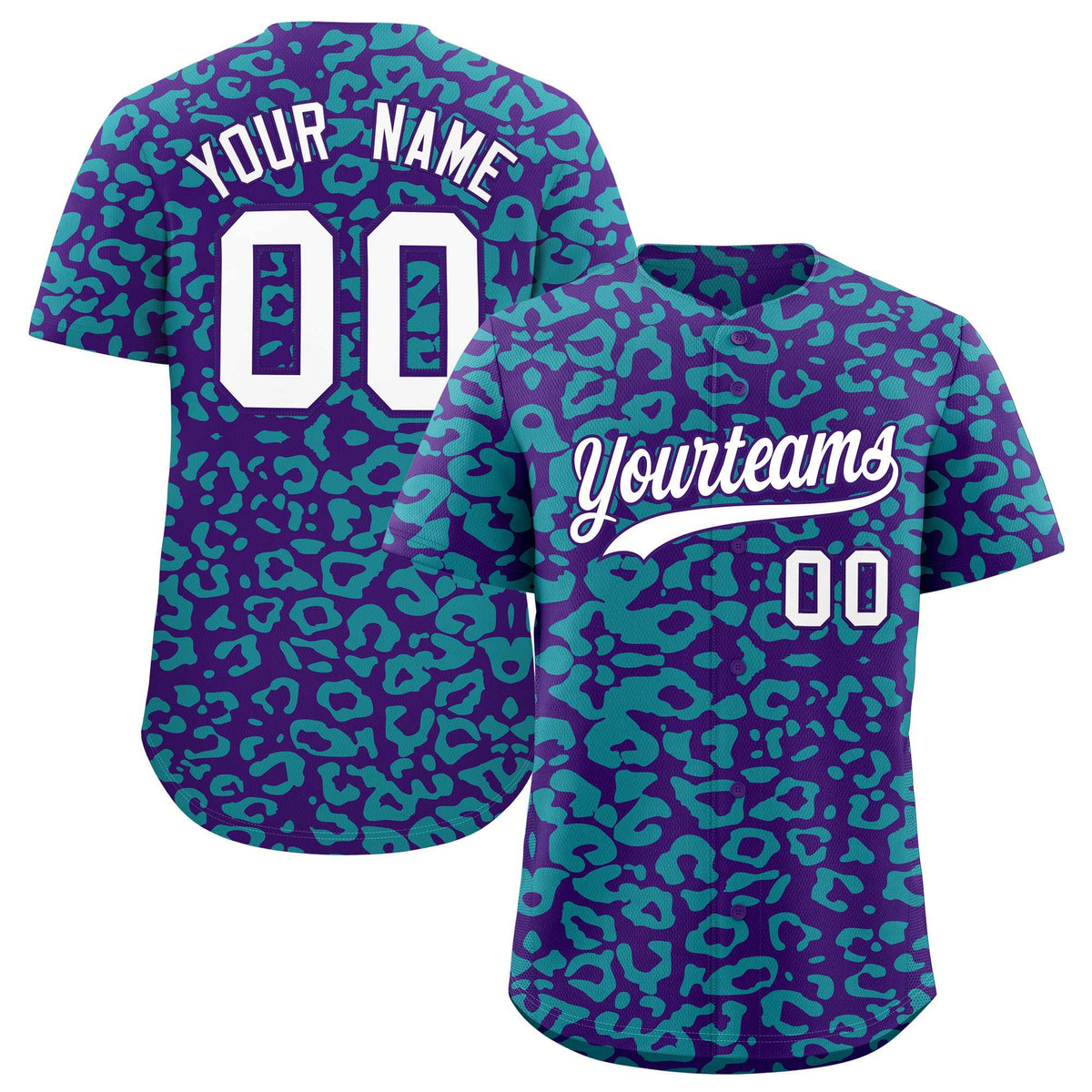 Custom Purple Aqua Leopard Print Pattern Authentic Baseball Jersey