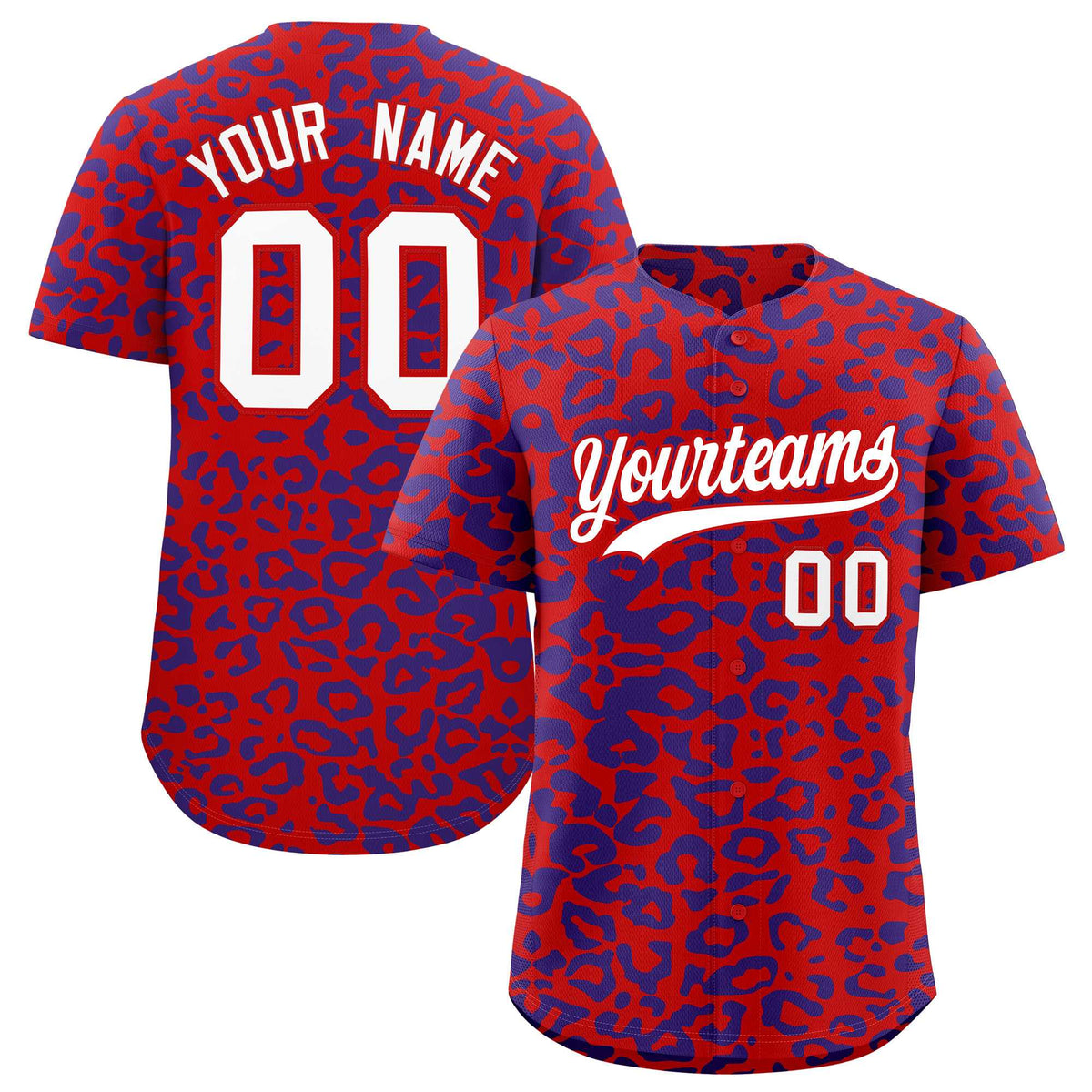Custom Red Royal Leopard Print Pattern Authentic Baseball Jersey
