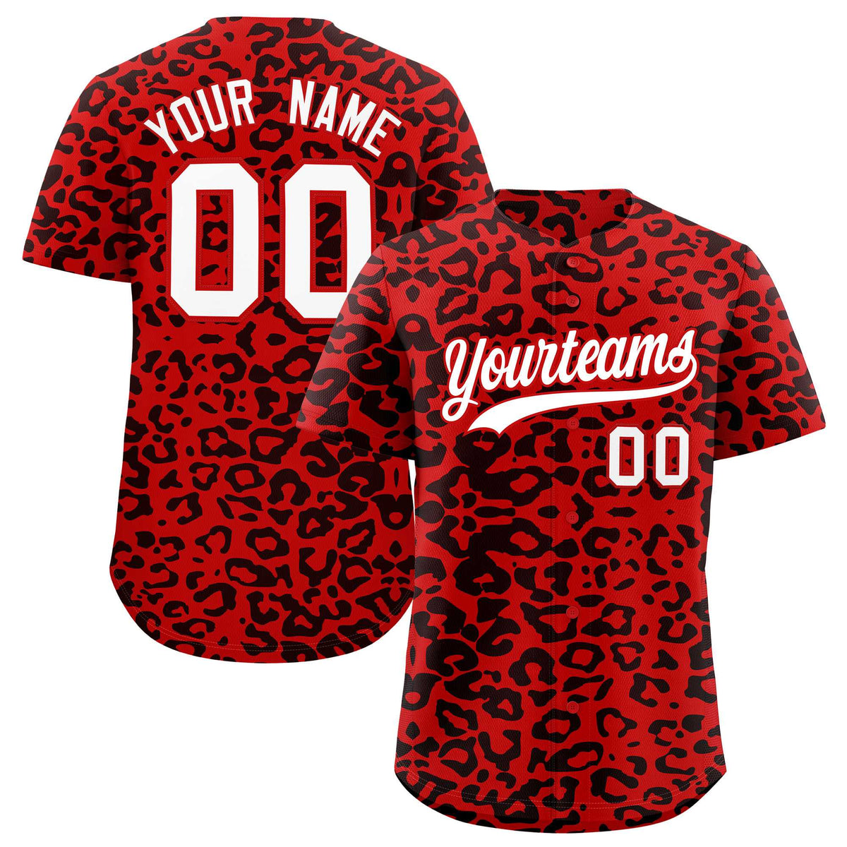 Custom Red Black Leopard Print Pattern Authentic Baseball Jersey