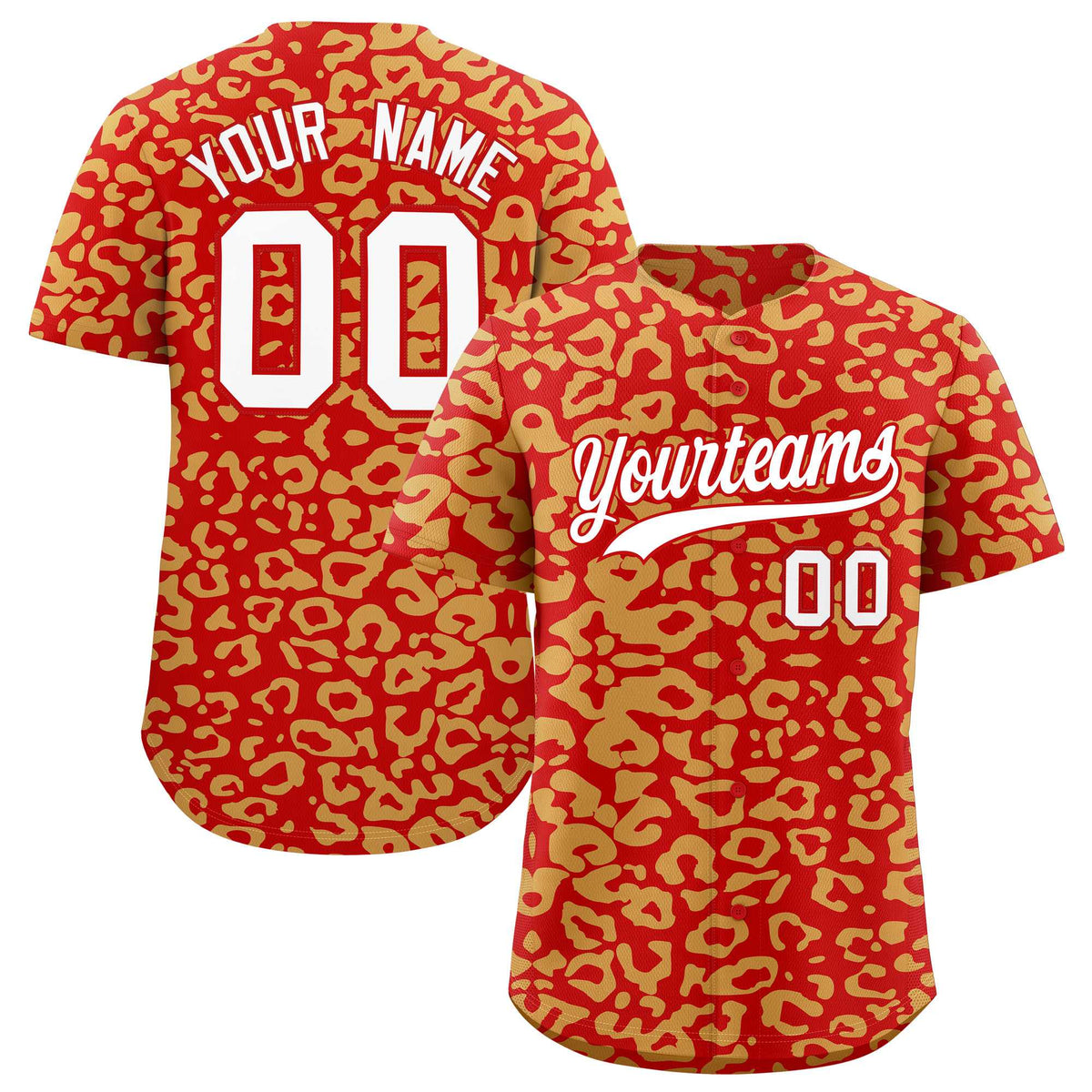 Custom Red Old Gold Leopard Print Pattern Authentic Baseball Jersey