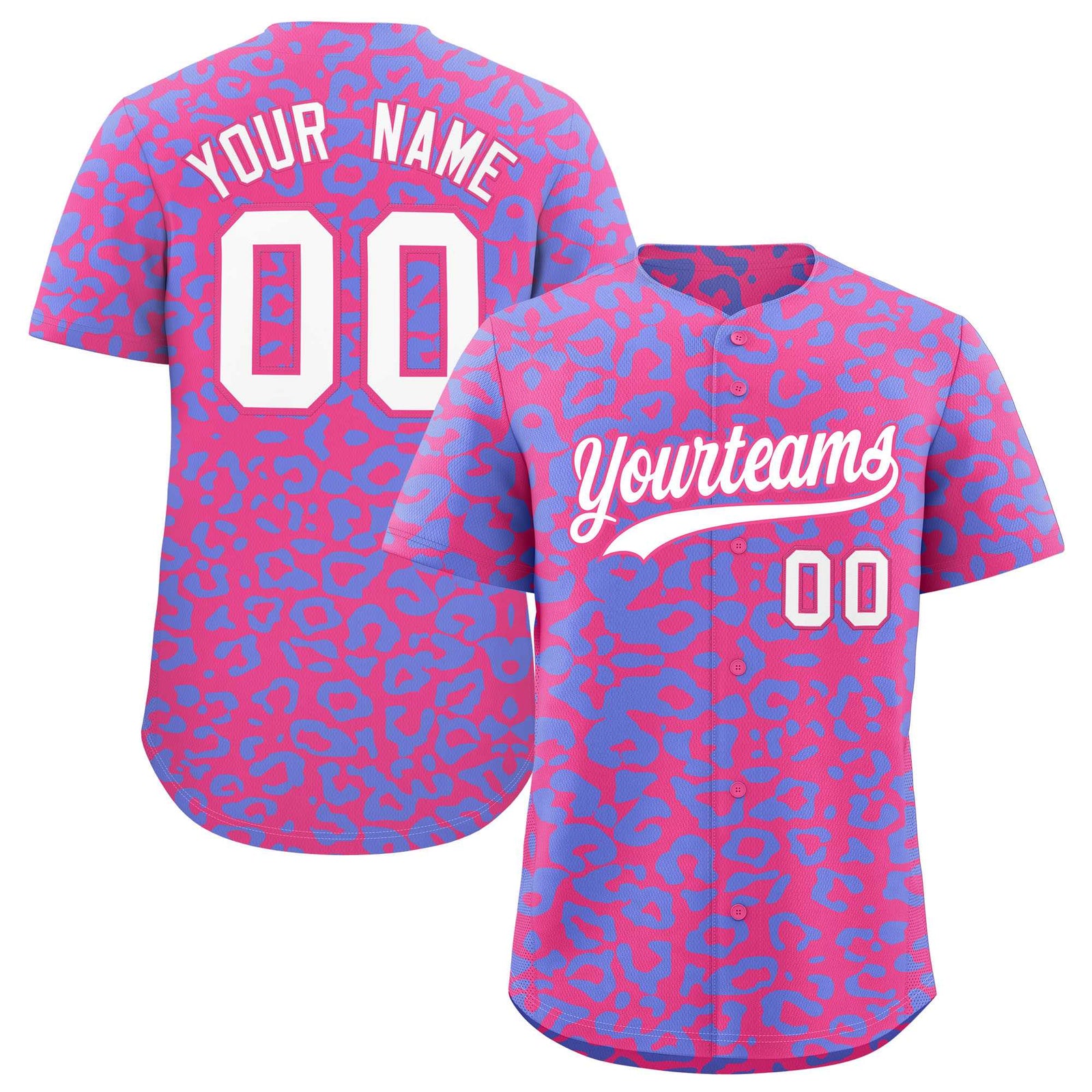 Custom Pink Light Blue Leopard Print Pattern Authentic Baseball Jersey