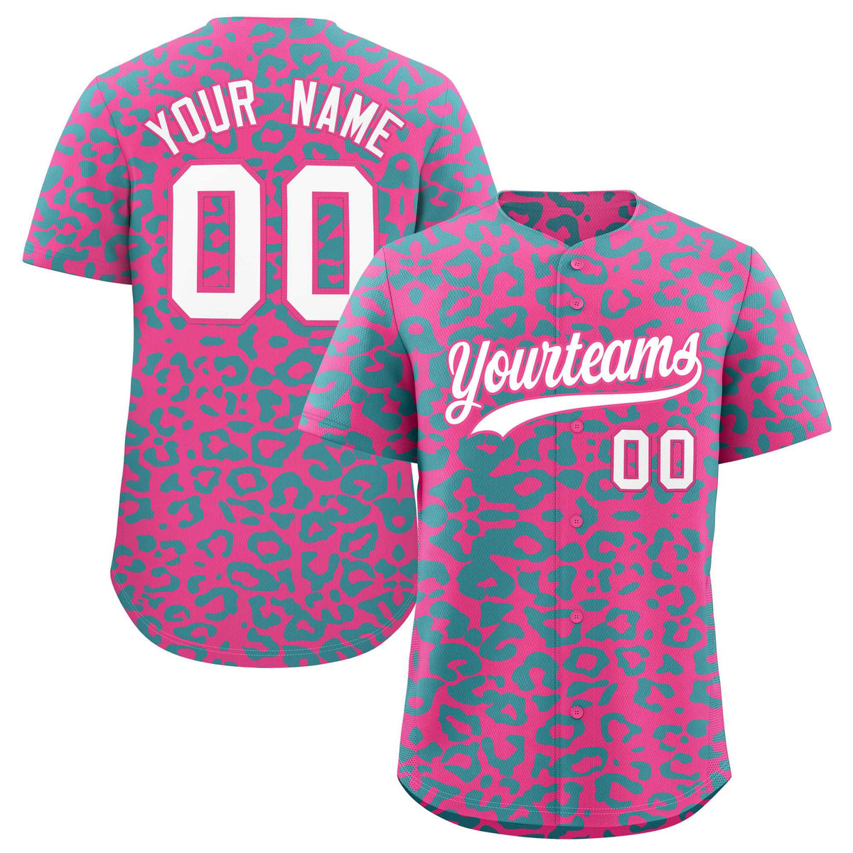 Custom Pink Aqua Leopard Print Pattern Authentic Baseball Jersey