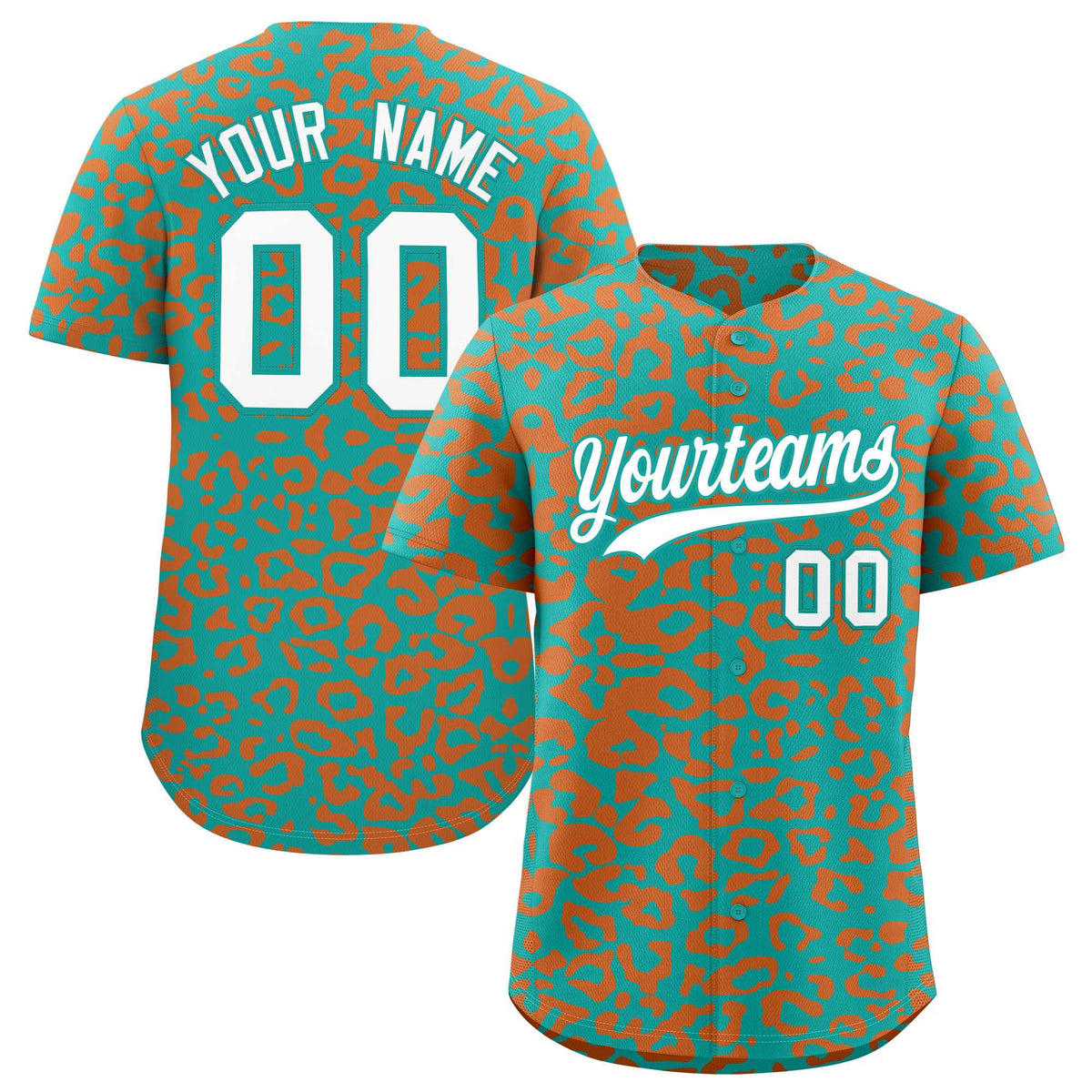 Custom Aqua Orange Leopard Print Pattern Authentic Baseball Jersey