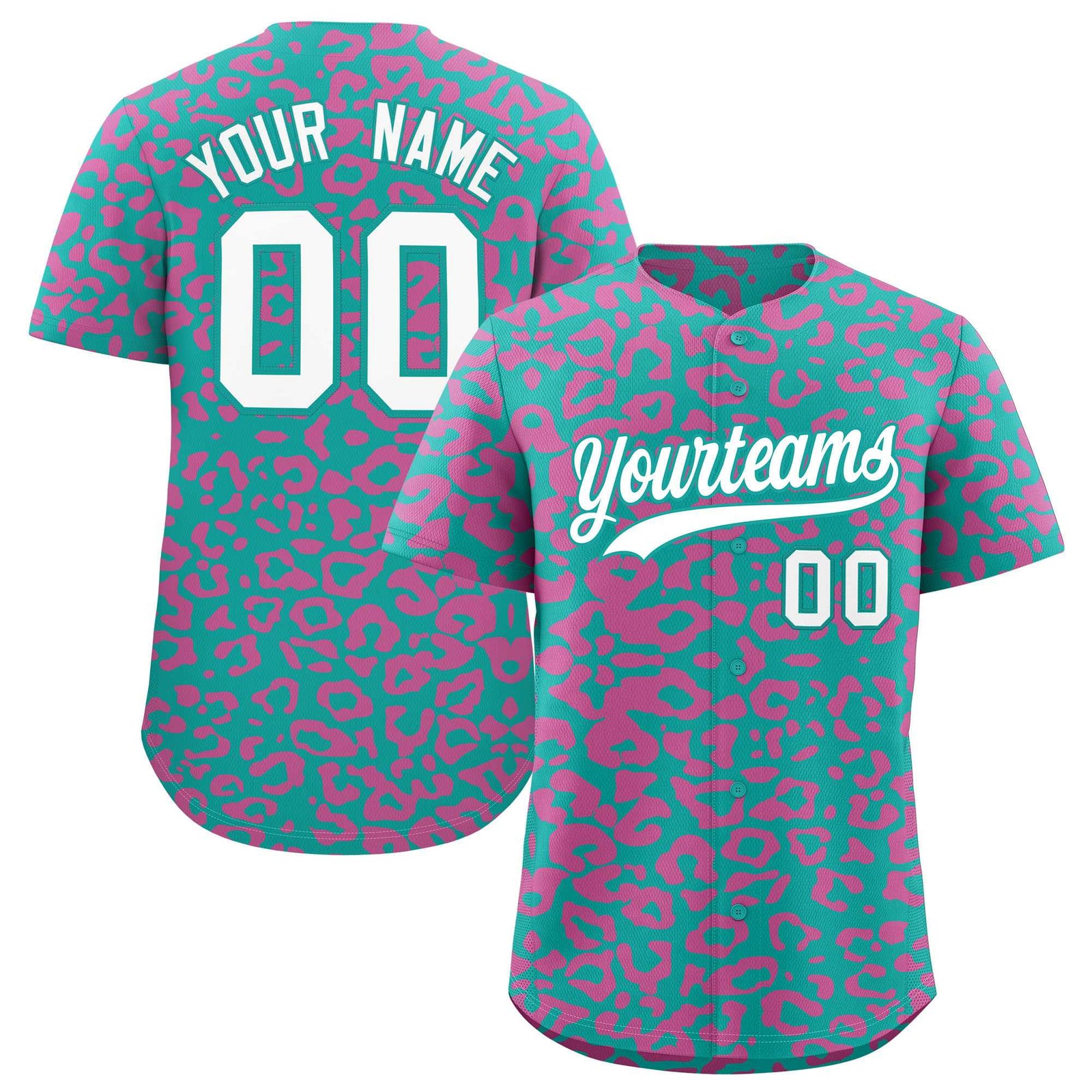 Custom Aqua Pink Leopard Print Pattern Authentic Baseball Jersey