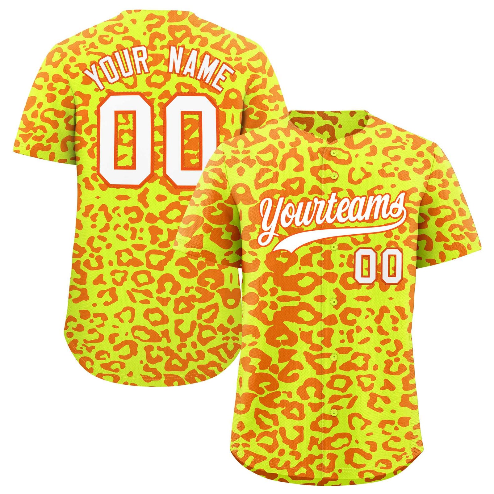 Custom Fluorescent Green Orange Leopard Print Pattern Authentic Baseball Jersey