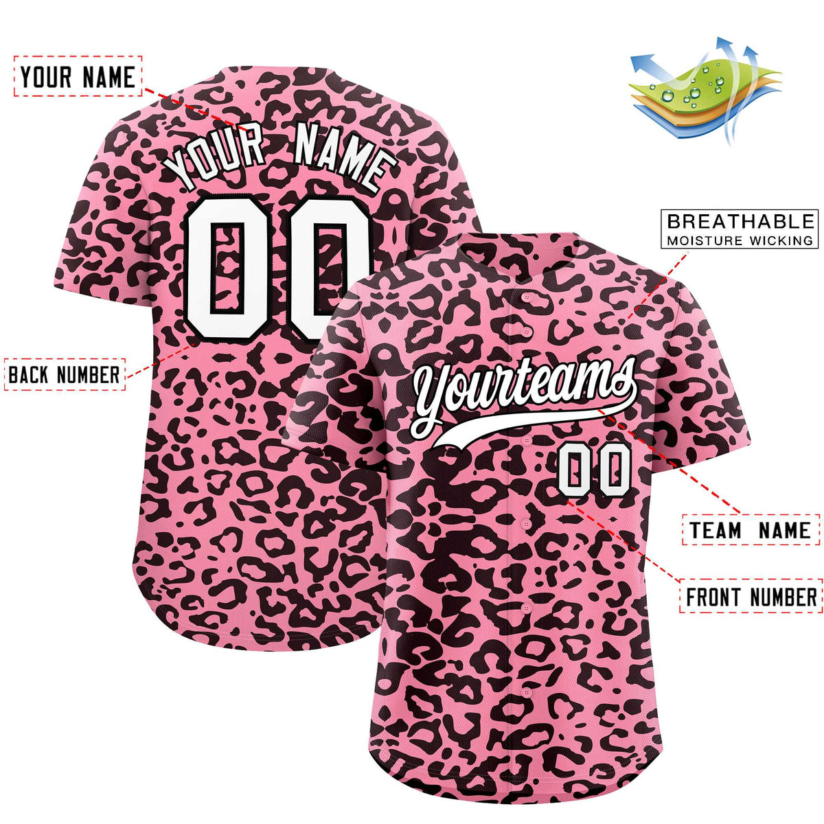 Custom Light Pink Black Leopard Print Pattern Authentic Baseball Jersey