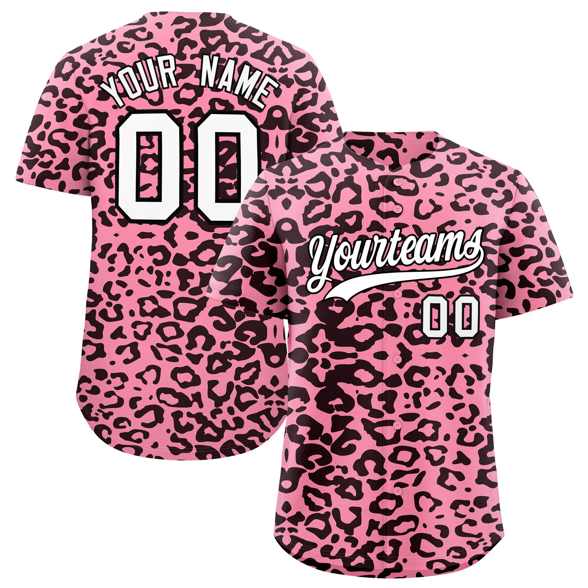 Custom Light Pink Black Leopard Print Pattern Authentic Baseball Jersey