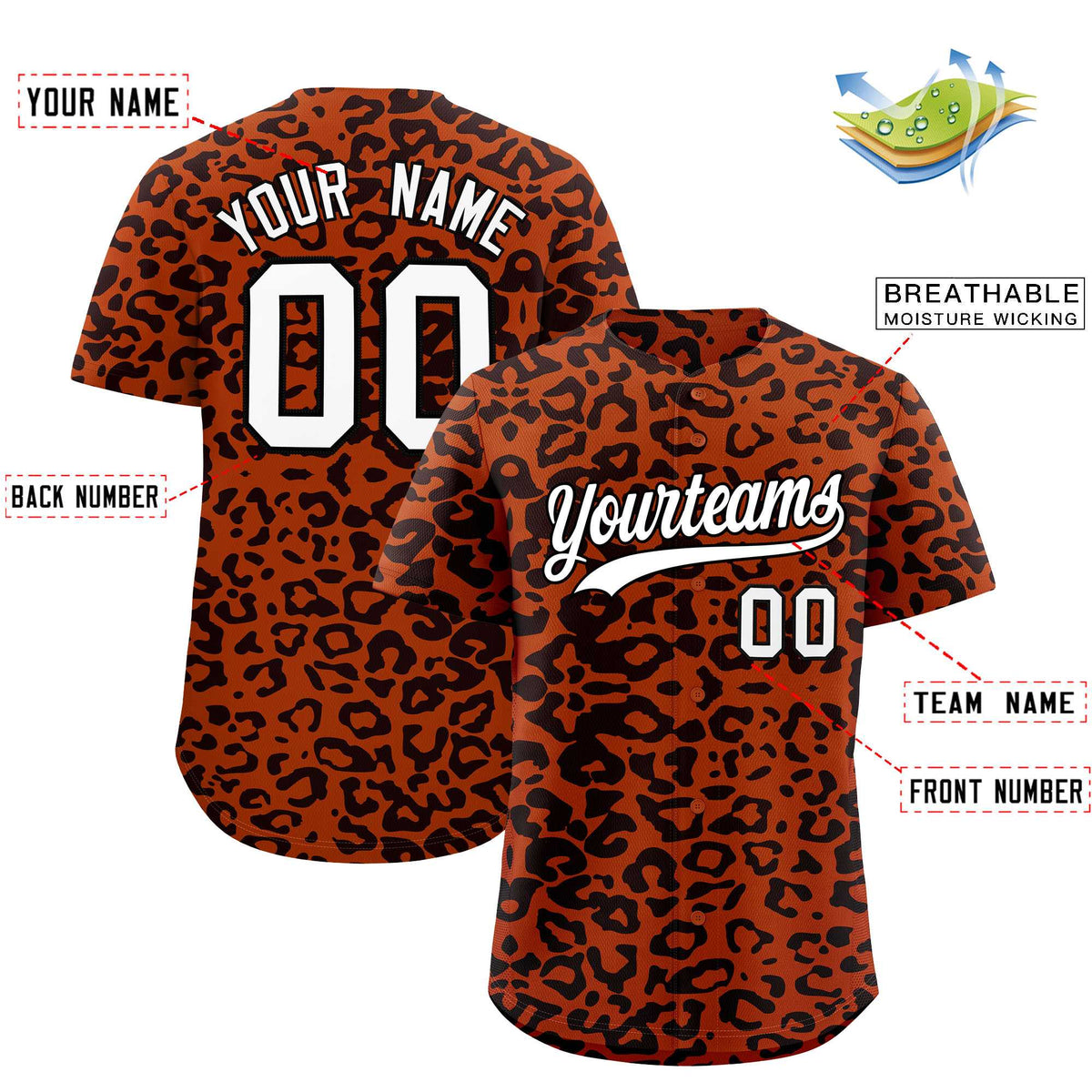 Custom Texas Orange Black Leopard Print Pattern Authentic Baseball Jersey