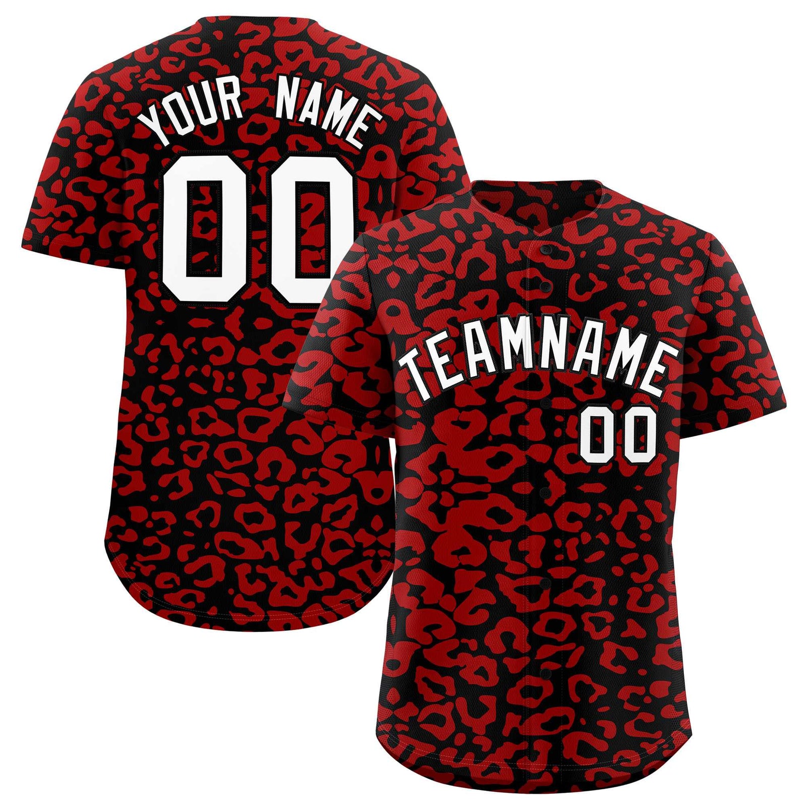 Custom Black Red Leopard Print Pattern Authentic Baseball Jersey