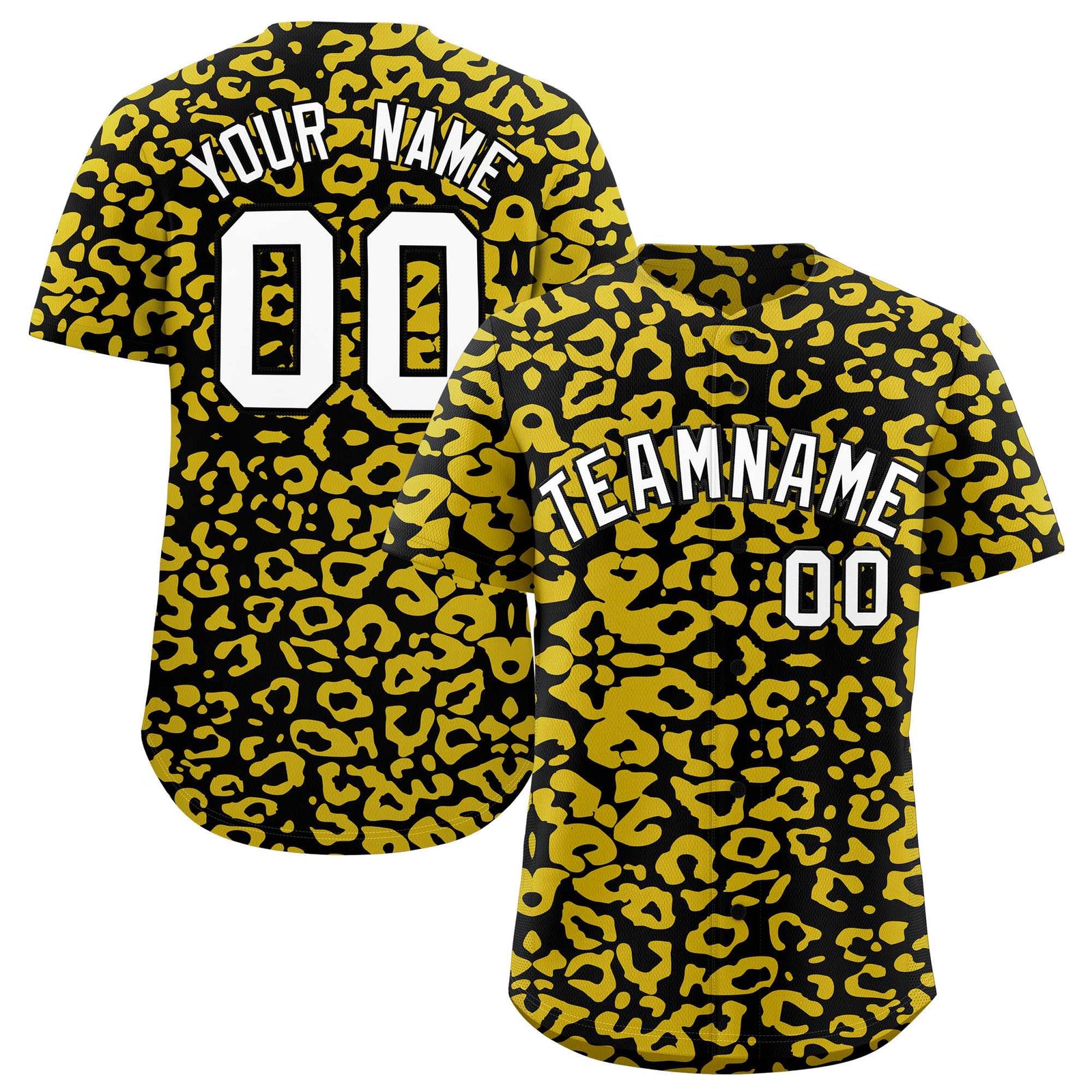 Custom Black Gold Leopard Print Pattern Authentic Baseball Jersey