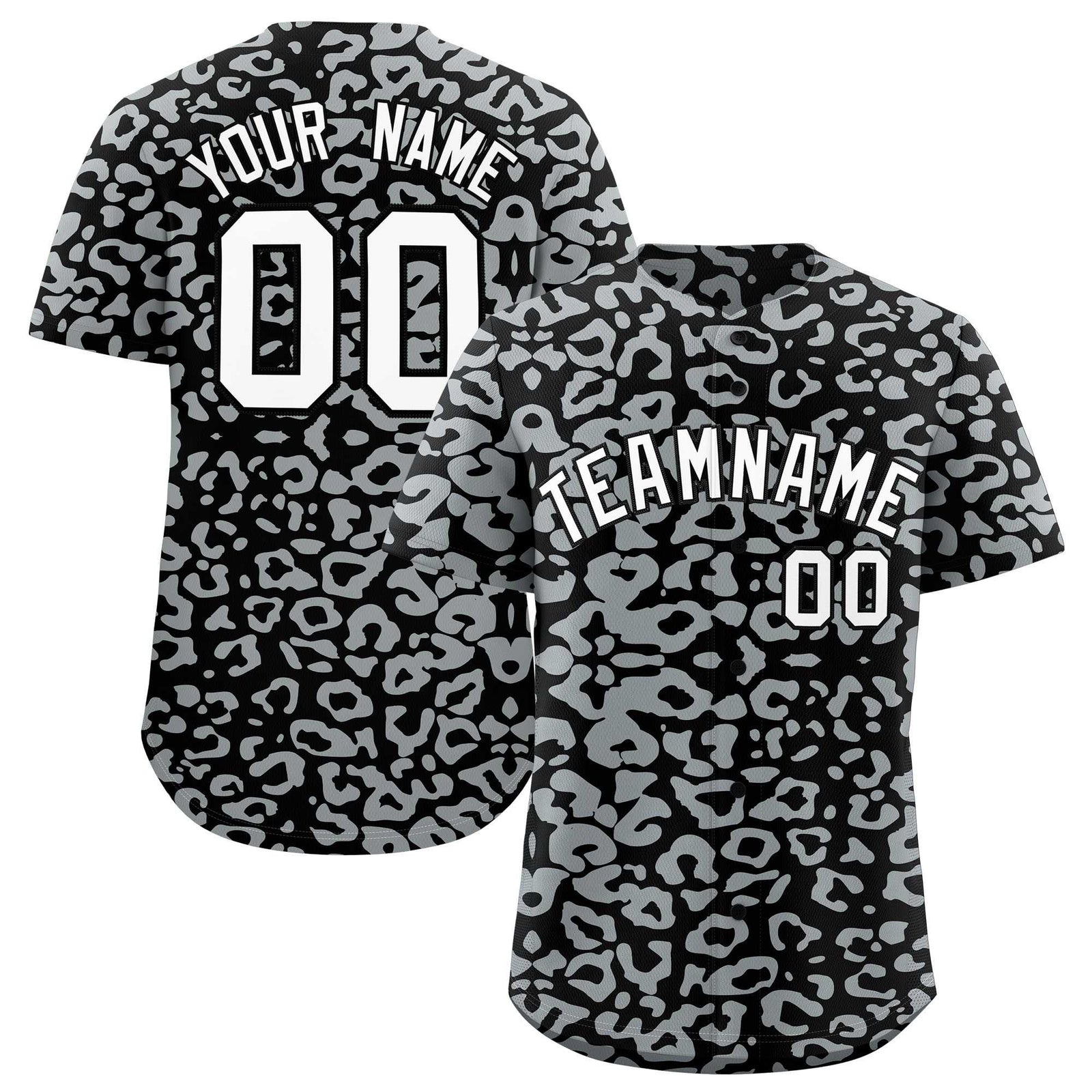 Custom Black Silver Leopard Print Pattern Authentic Baseball Jersey
