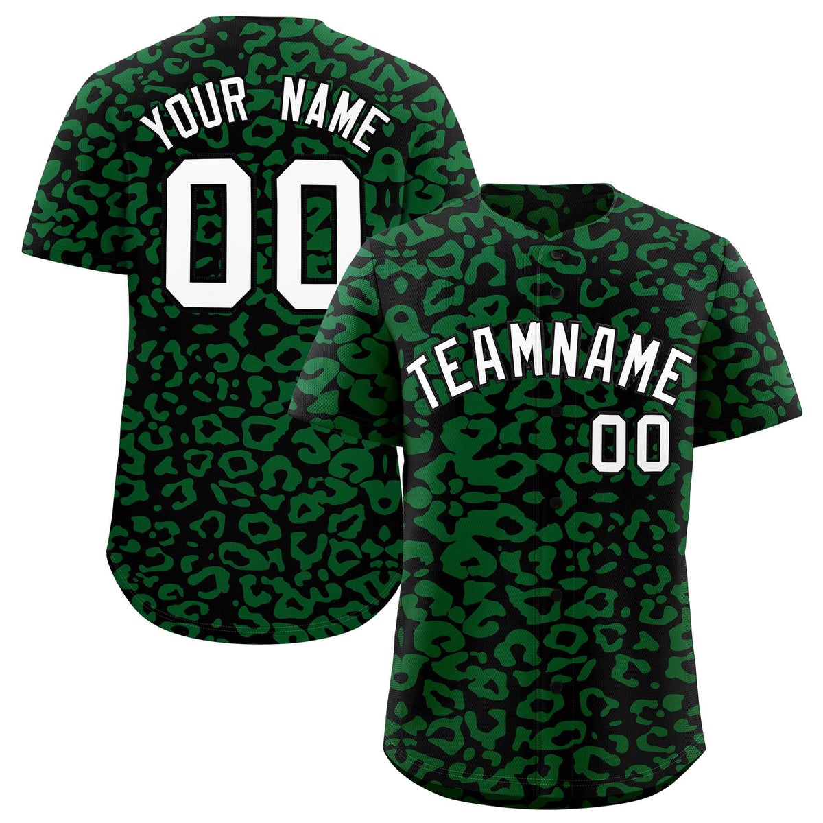 Custom Black Kelly Green Leopard Print Pattern Authentic Baseball Jersey