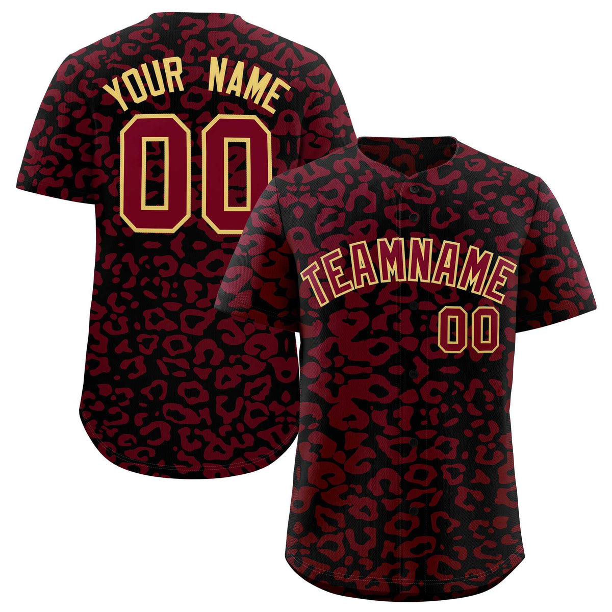 Custom Black Crimson Leopard Print Pattern Authentic Baseball Jersey