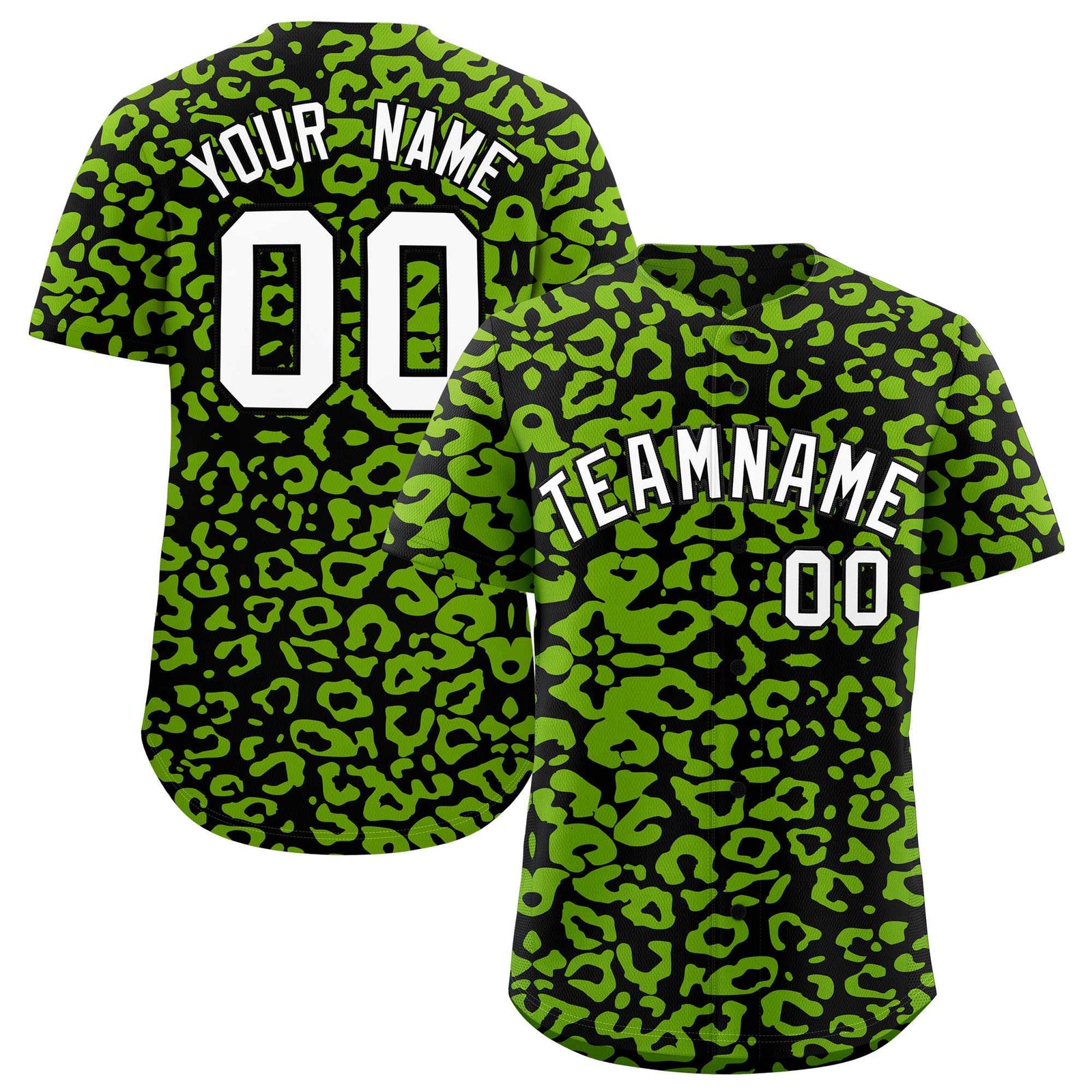Custom Black Neon Green Leopard Print Pattern Authentic Baseball Jersey