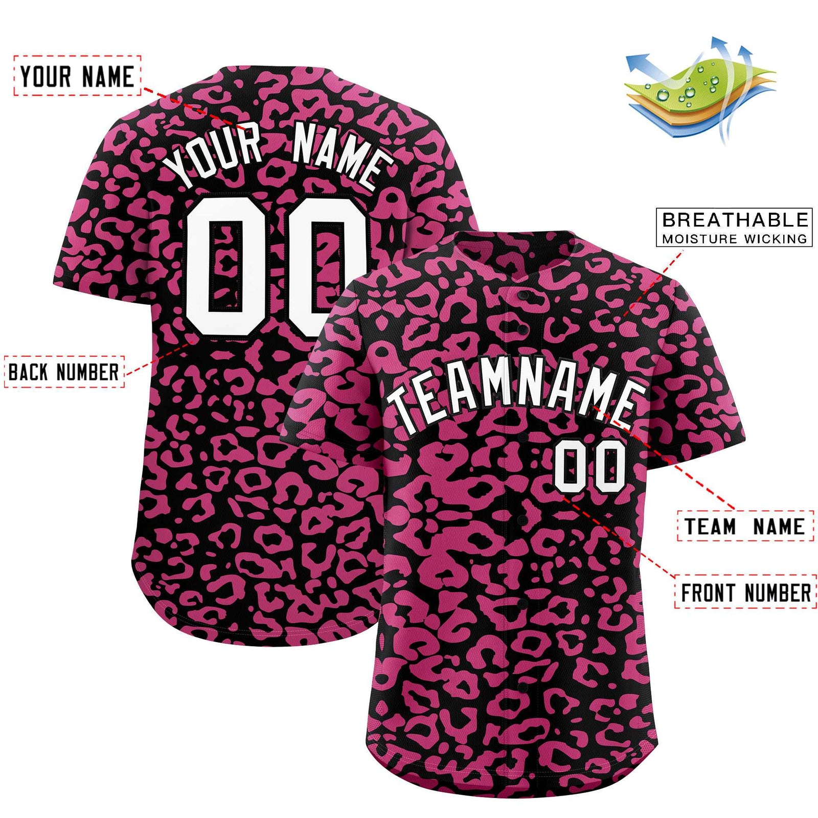 Custom Black Pink Leopard Print Pattern Authentic Baseball Jersey