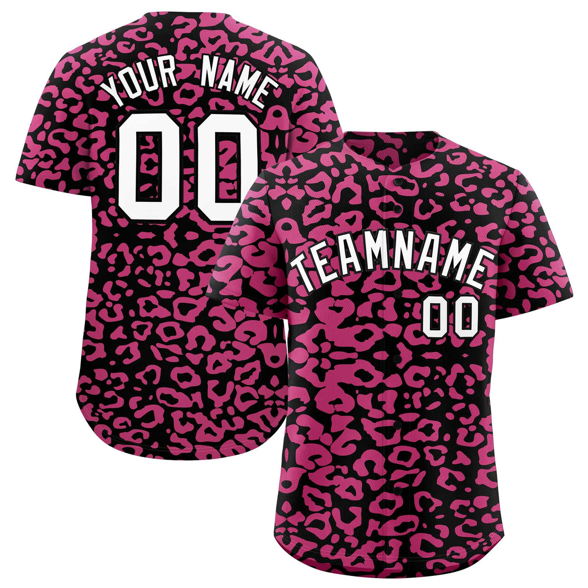 Custom Black Pink Leopard Print Pattern Authentic Baseball Jersey