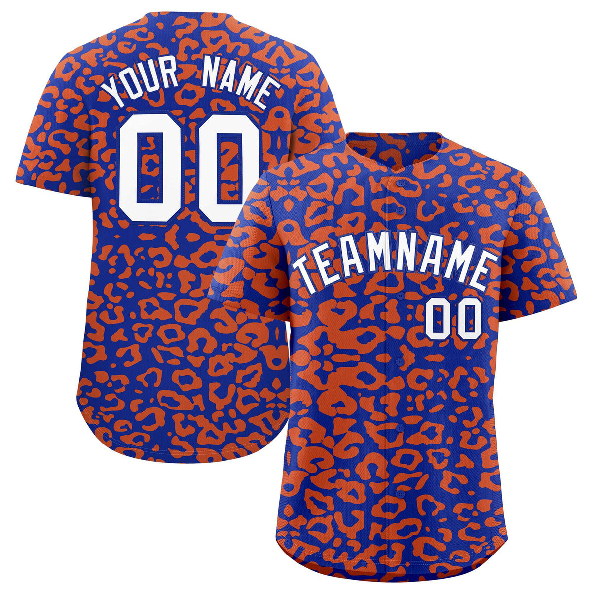 Custom Royal Orange Leopard Print Pattern Authentic Baseball Jersey