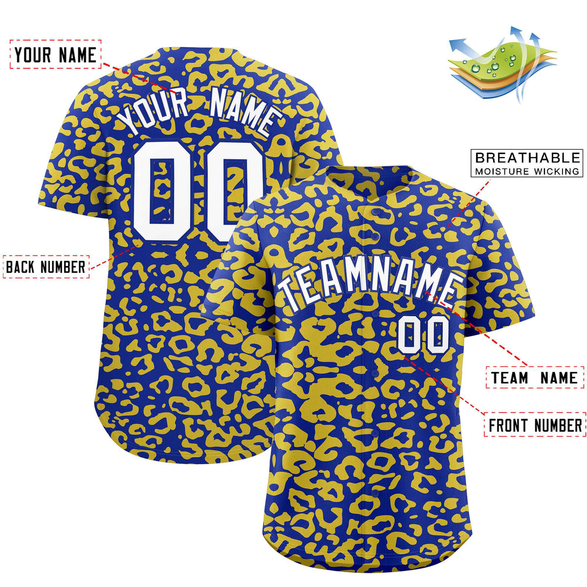 Custom Royal Gold Leopard Print Pattern Authentic Baseball Jersey