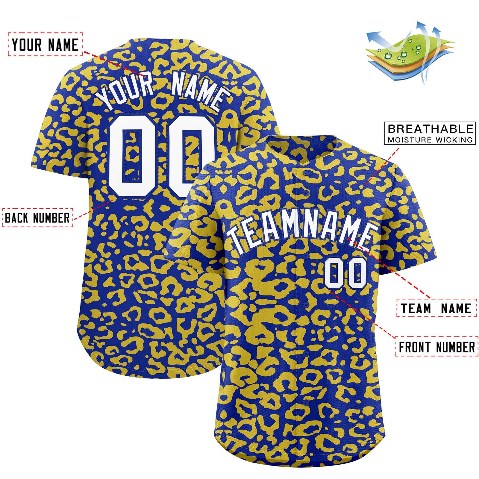Custom Royal Gold Leopard Print Pattern Authentic Baseball Jersey