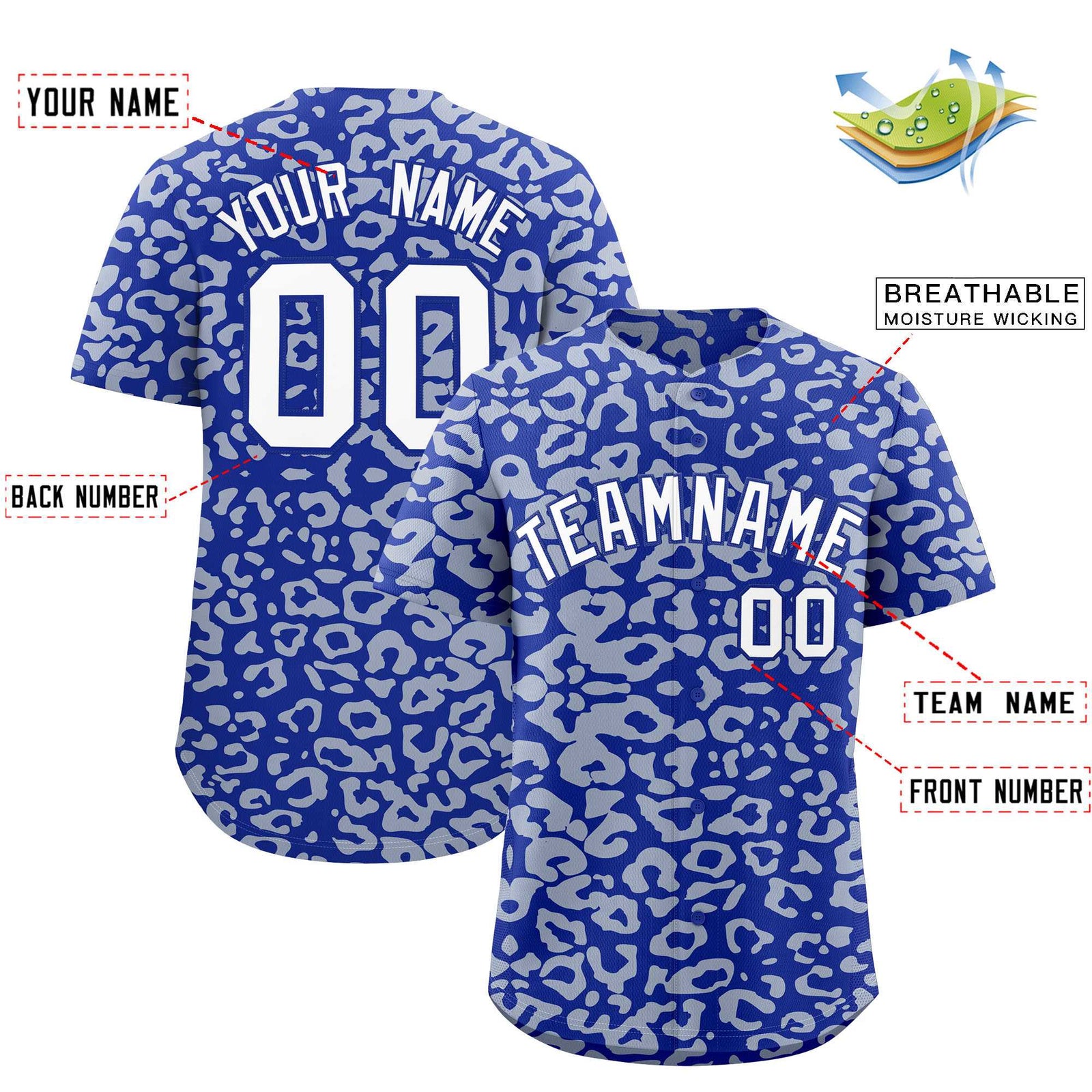 Custom Royal Silver Leopard Print Pattern Authentic Baseball Jersey