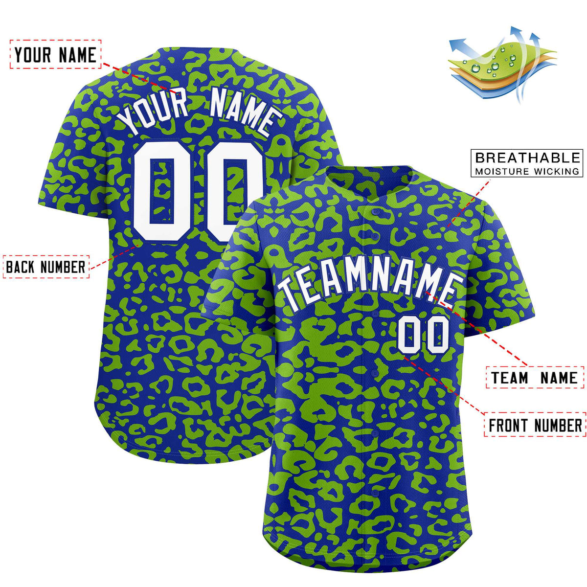 Custom Royal Neon Green Leopard Print Pattern Authentic Baseball Jersey
