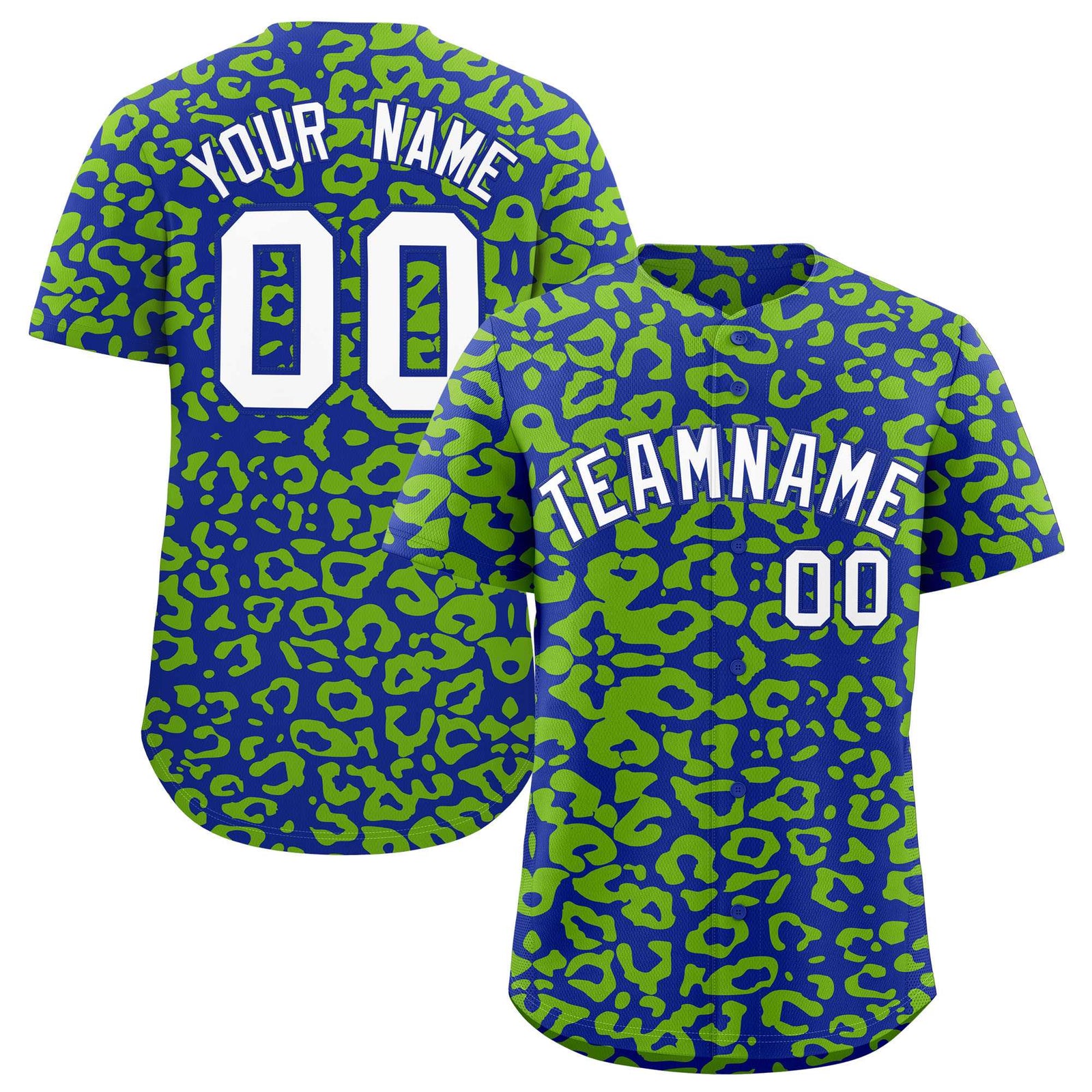 Custom Royal Neon Green Leopard Print Pattern Authentic Baseball Jersey