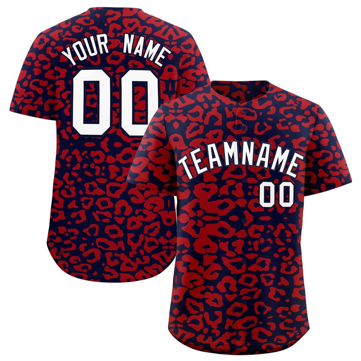Custom Navy Red Leopard Print Pattern Authentic Baseball Jersey
